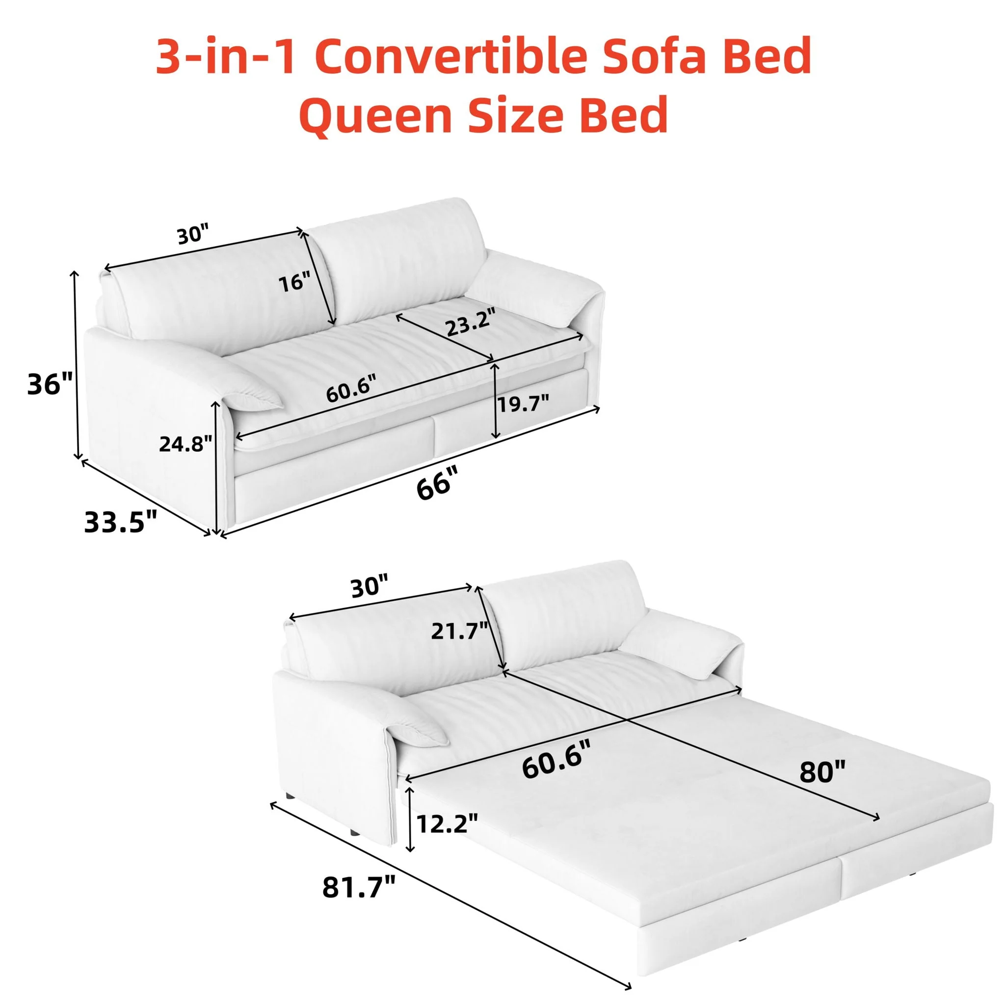 Pull Out 3 In 1 Convertible Sleeper Sofa With Side Storage, Multi Functional - Image 5