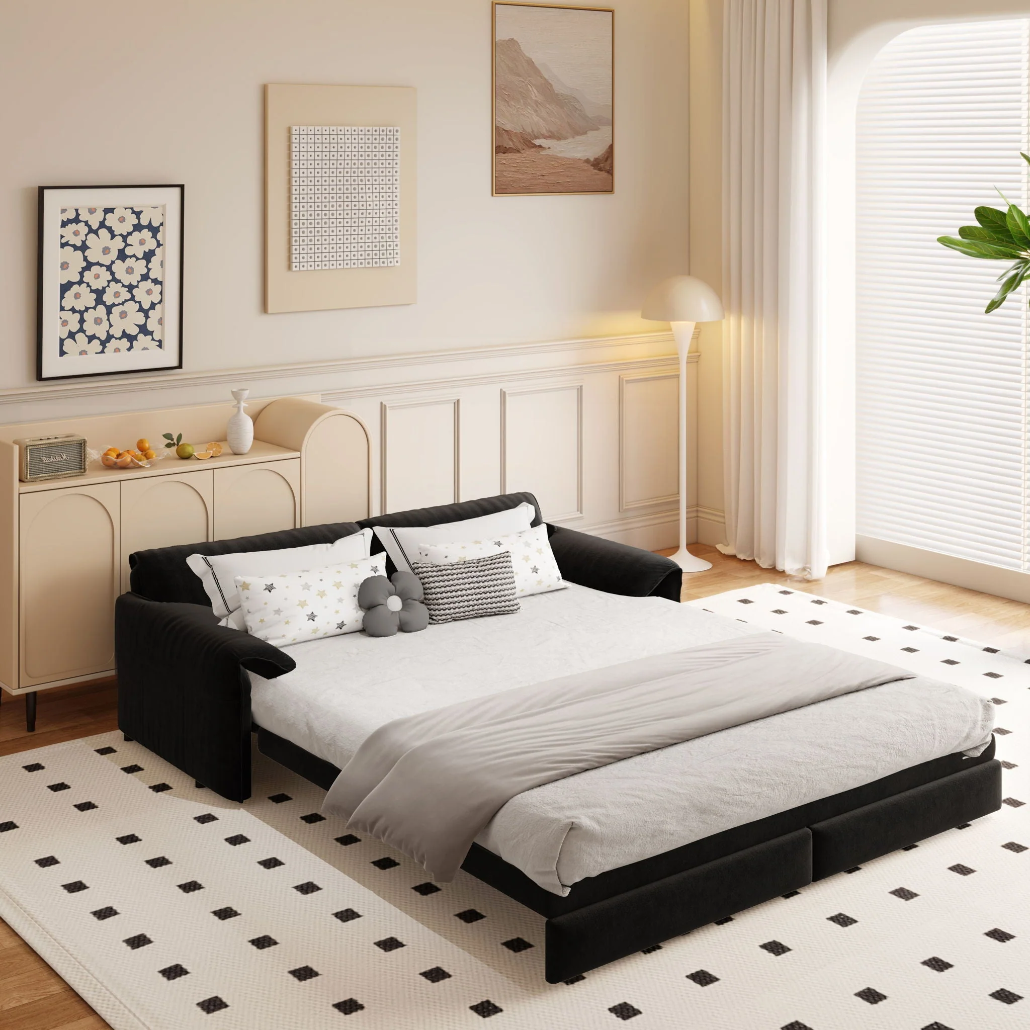 Pull Out 3 In 1 Convertible Sleeper Sofa With Side Storage, Multi Functional - Image 7