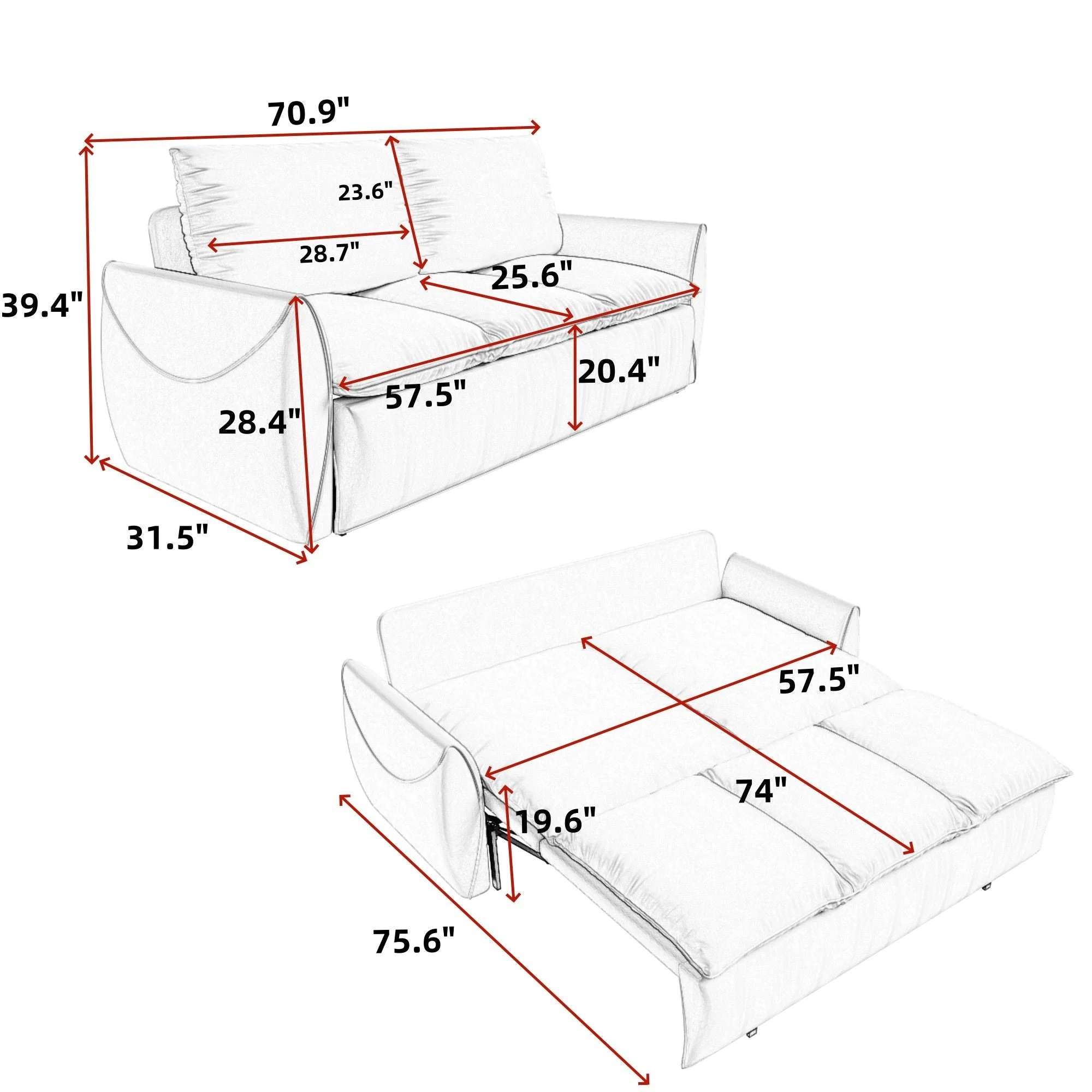 Pull Out Sofa Bed, 3 Seat Convertible Sleeper Sofa With 2 In 1 Pillow And Blanket Set - Image 3