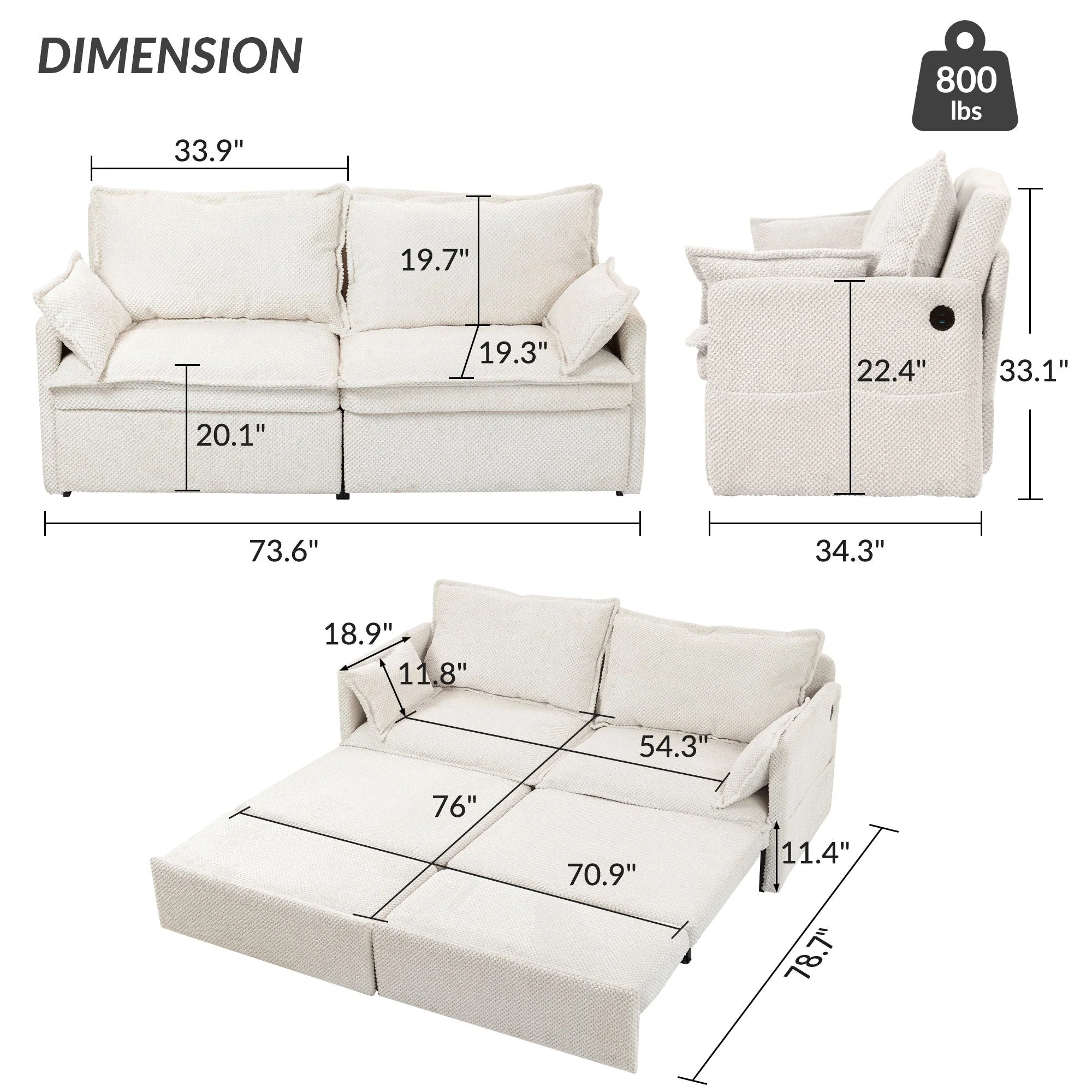 Pull Out Sofa Bed, Convertible Sleeper Sofa Couch, Side Storage, And USB / C - Type Charging Ports Chair - Image 13