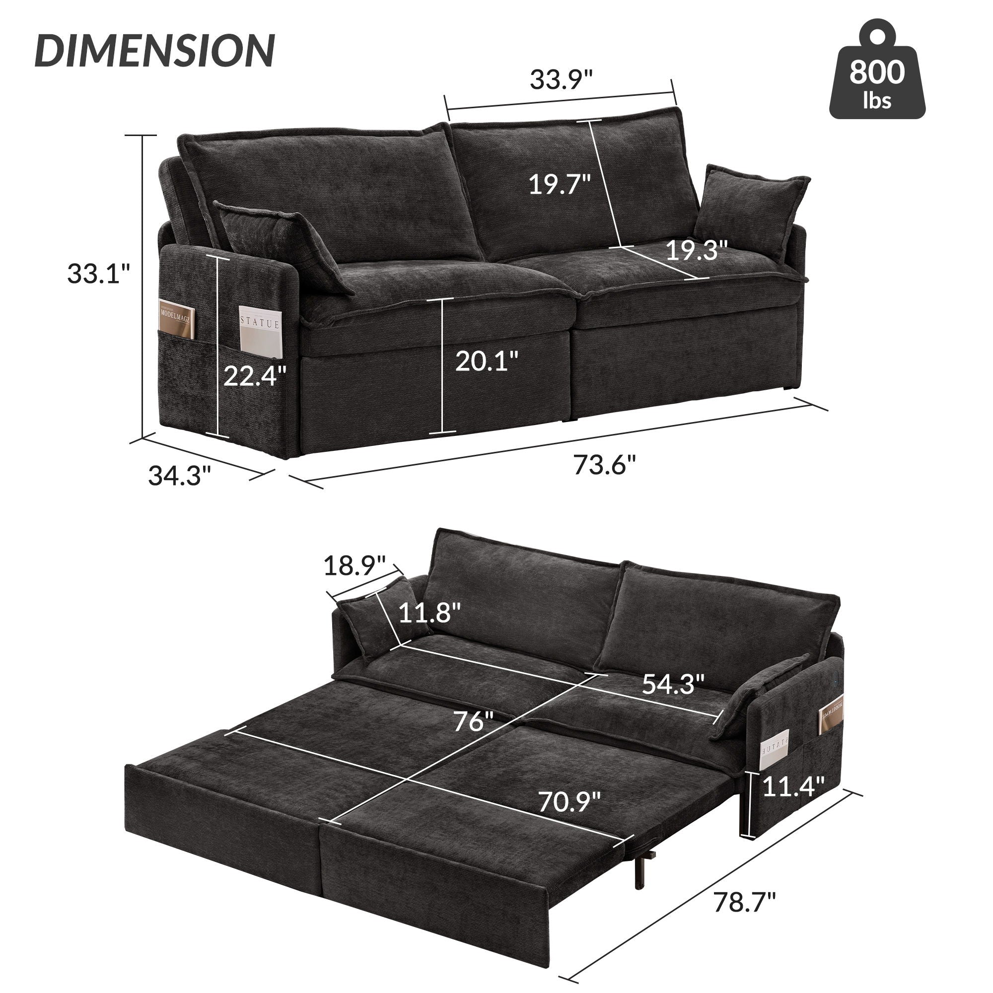 Pull Out Sofa Bed, Convertible Sleeper Sofa Couch, Side Storage, And USB / C - Type Charging Ports Chair - Image 14