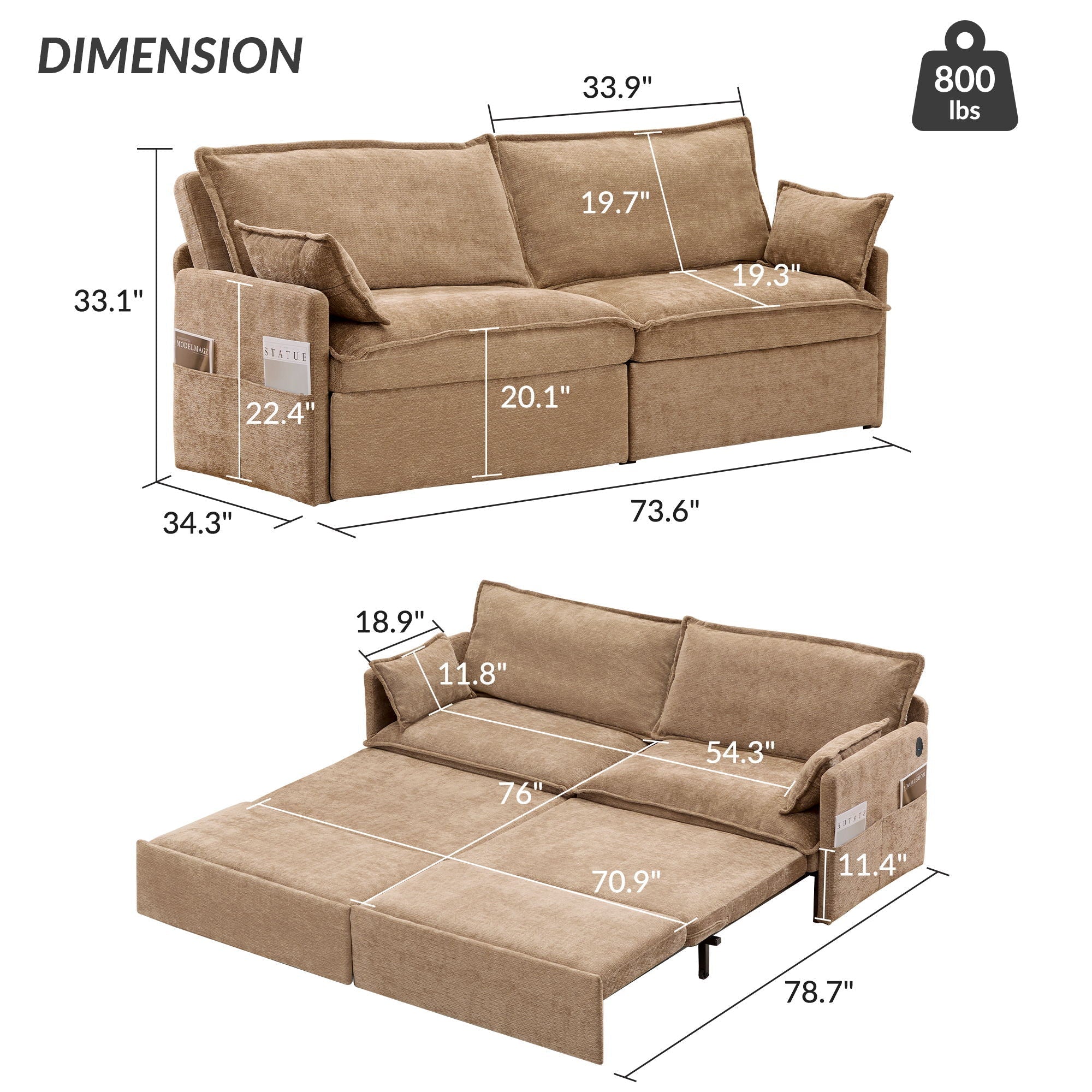 Pull Out Sofa Bed, Convertible Sleeper Sofa Couch, Side Storage, And USB / C - Type Charging Ports Chair - Image 15