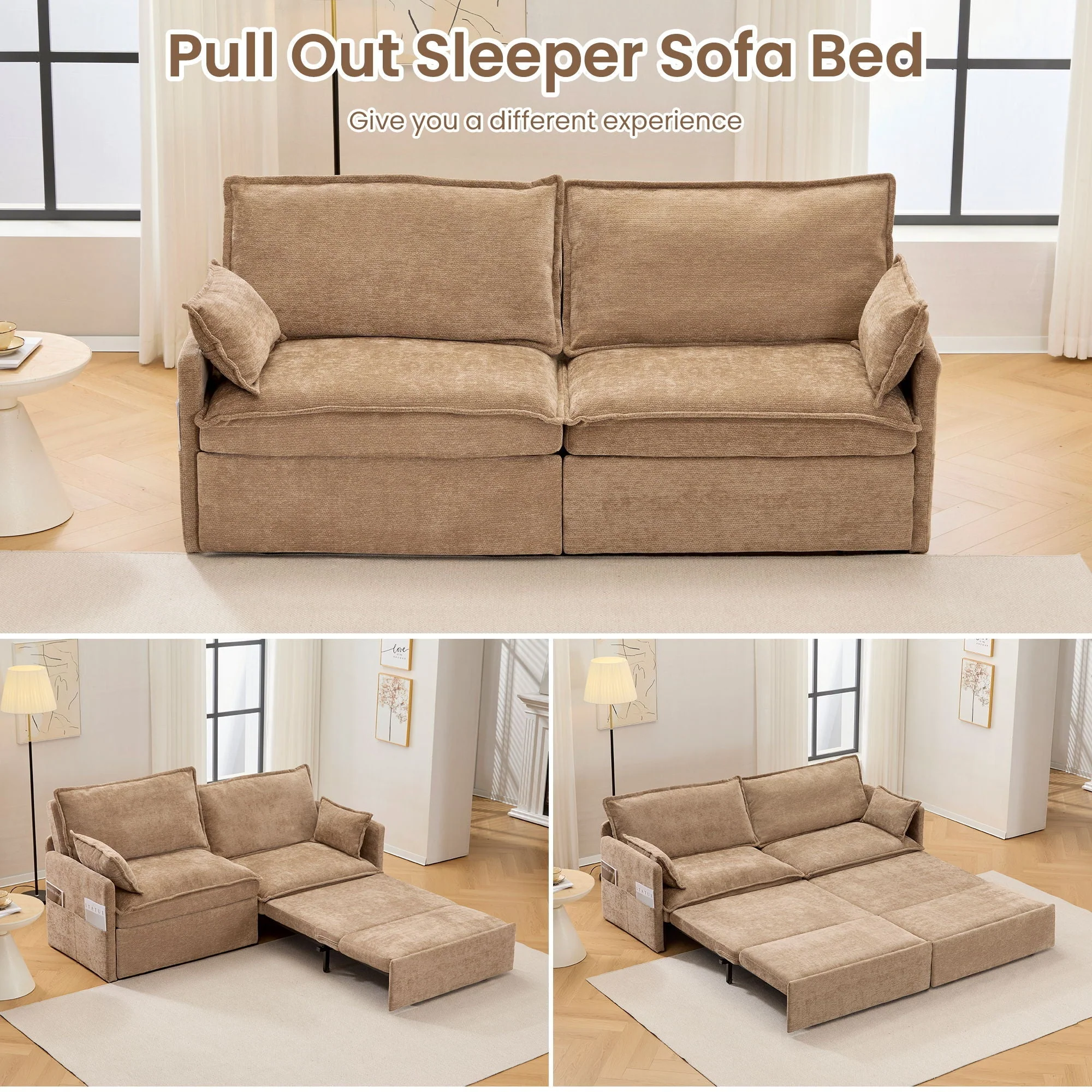 Pull Out Sofa Bed, Convertible Sleeper Sofa Couch, Side Storage, And USB / C - Type Charging Ports Chair - Image 5