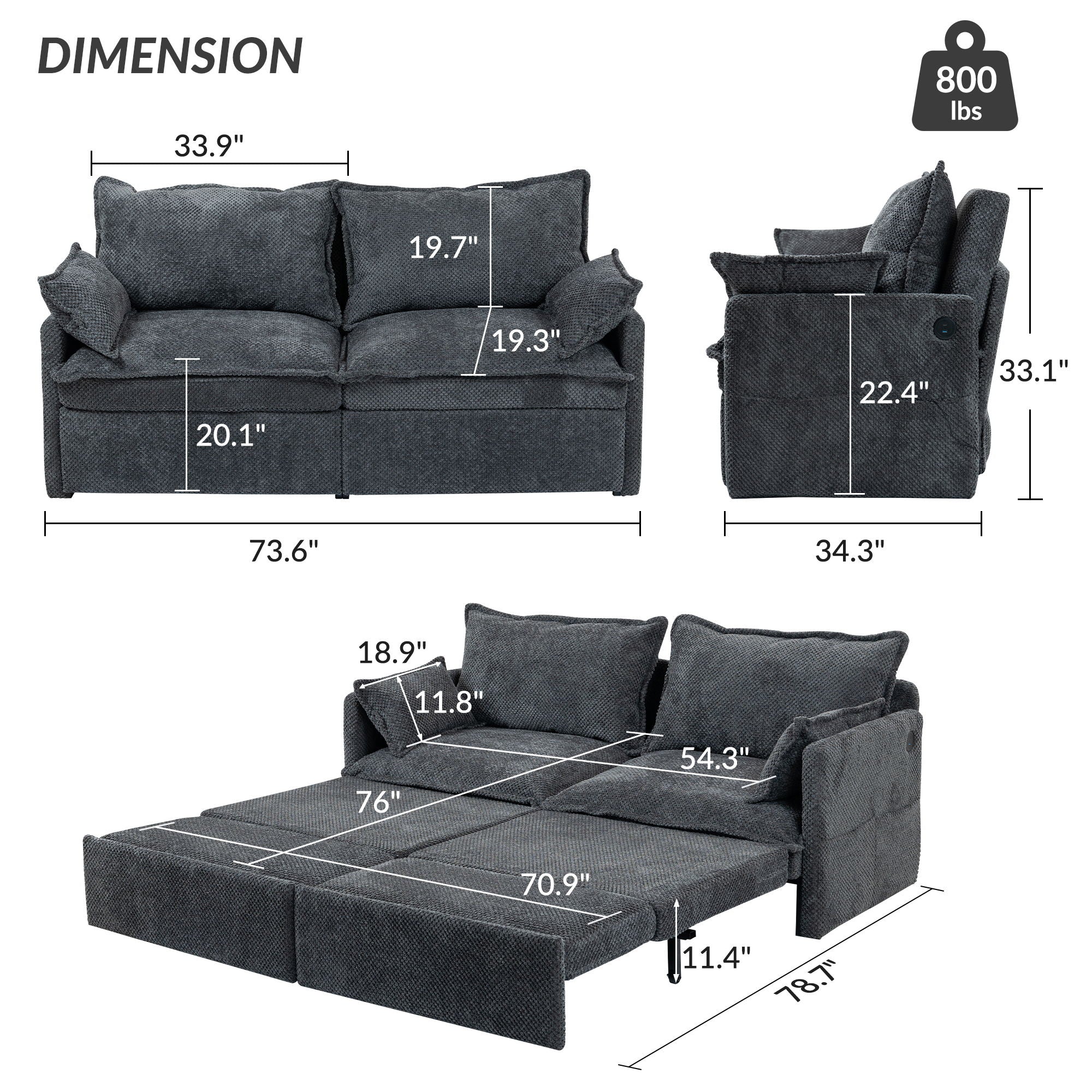Pull Out Sofa Bed, Convertible Sleeper Sofa Couch, Side Storage, And USB / C - Type Charging Ports Chair - Image 6