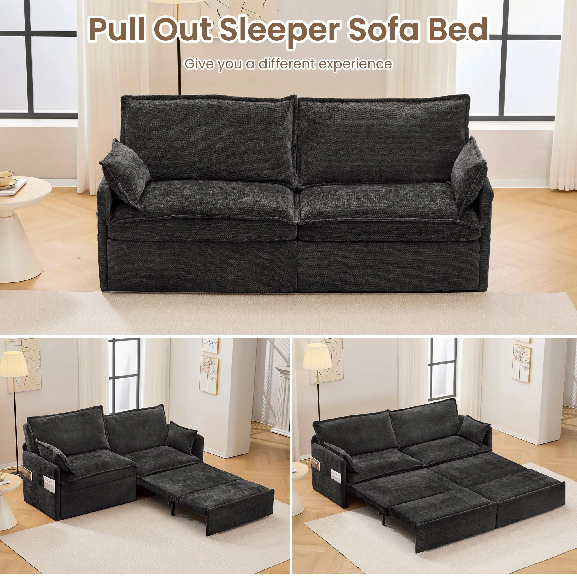 Pull Out Sofa Bed, Convertible Sleeper Sofa Couch, Side Storage, And USB / C - Type Charging Ports Chair - Image 8