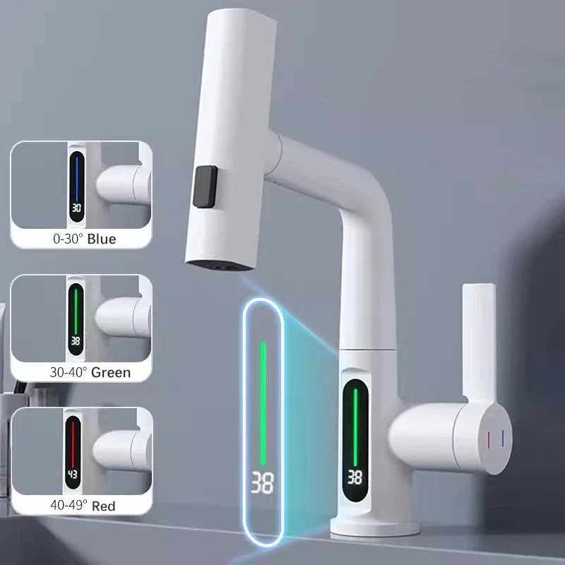 Pull Out Waterfall Kitchen Faucet Digital Display Hot Cold Mixer Sink Tap - Image 2