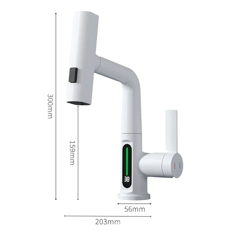 Pull Out Waterfall Kitchen Faucet Digital Display Hot Cold Mixer Sink Tap - Image 6