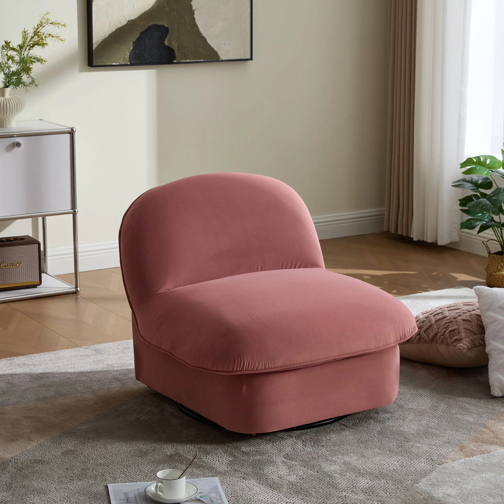 Pumpkin Shaped Swivel Accent Chair, 360 Degree Rotation For Living Room - Image 10