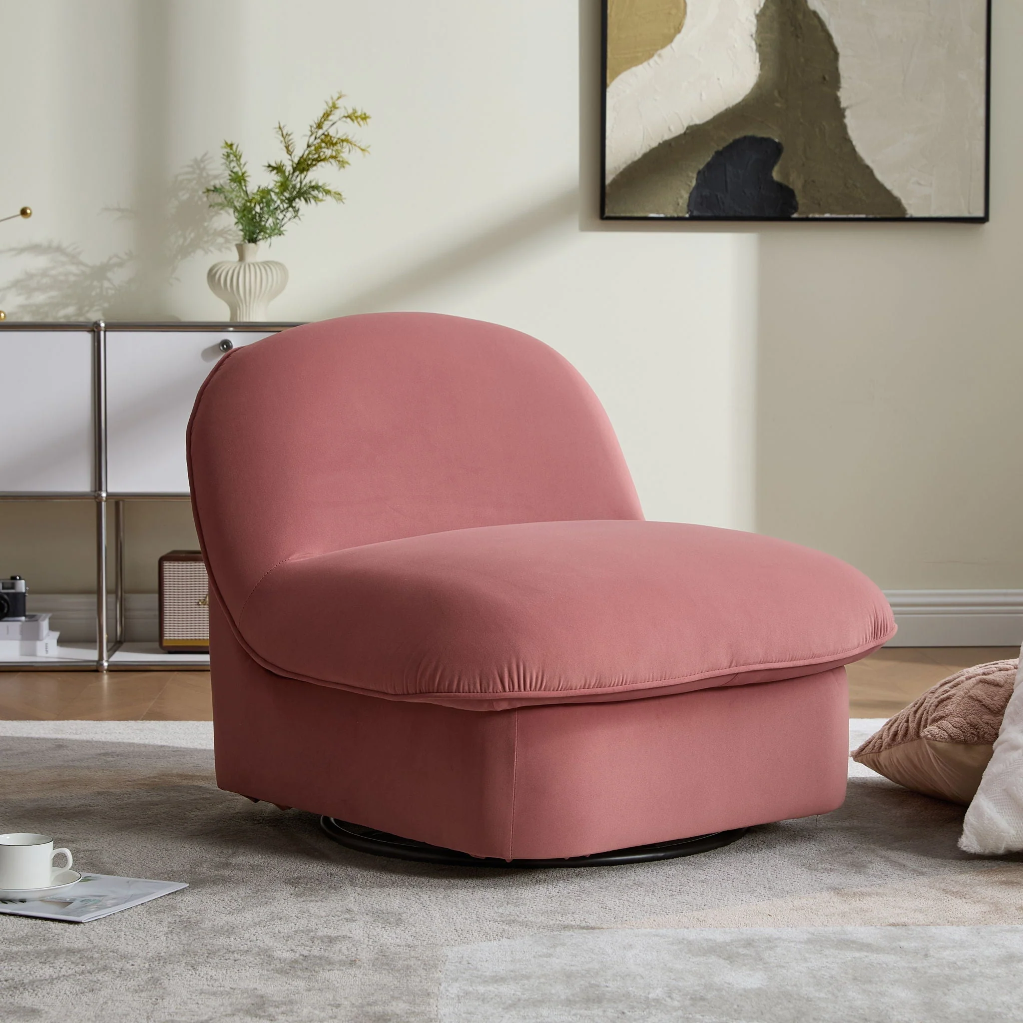 Pumpkin Shaped Swivel Accent Chair, 360 Degree Rotation For Living Room - Image 11