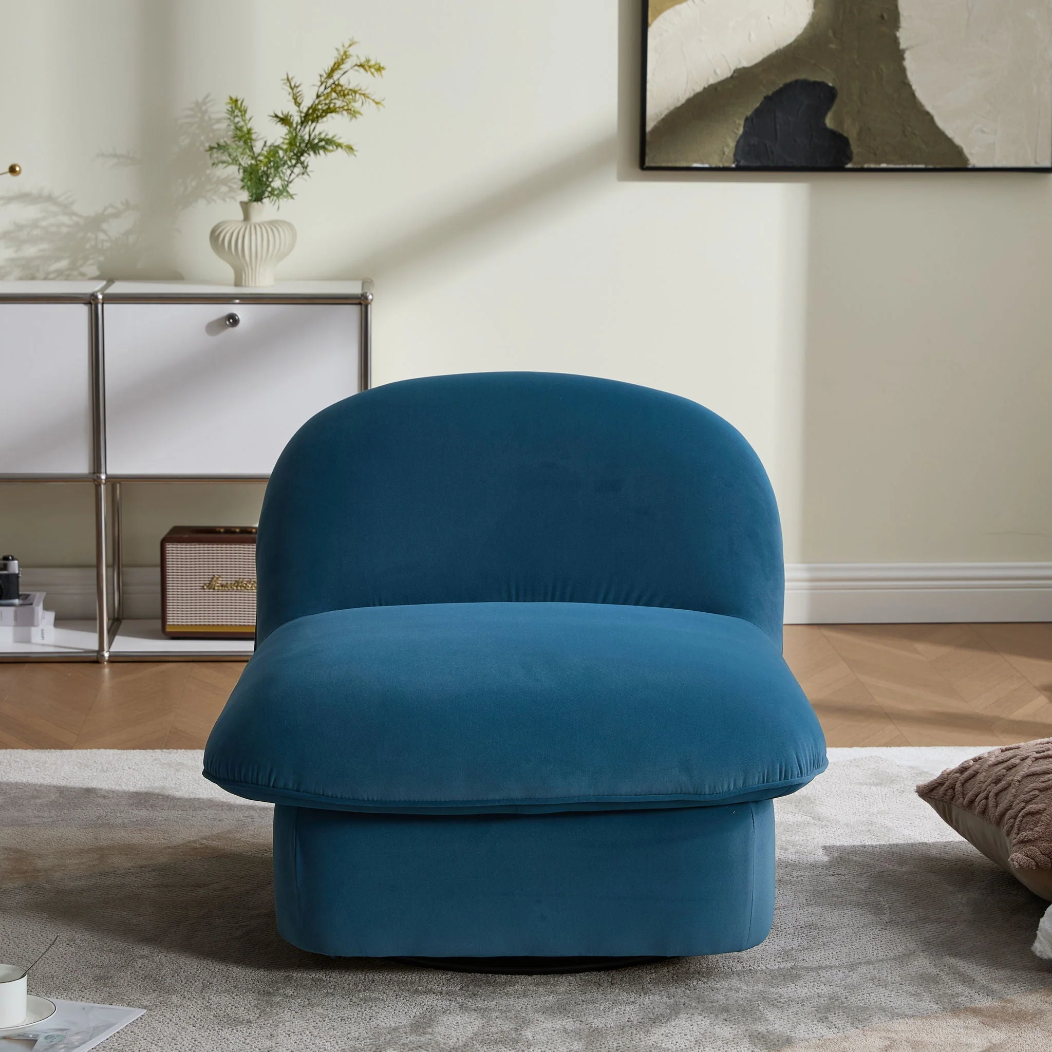 Pumpkin Shaped Swivel Accent Chair, 360 Degree Rotation For Living Room - Image 12
