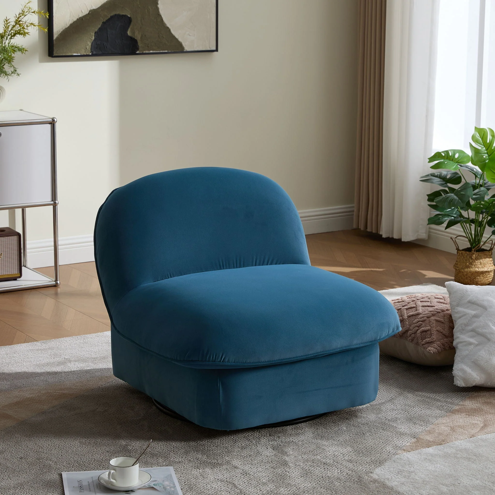 Pumpkin Shaped Swivel Accent Chair, 360 Degree Rotation For Living Room - Image 4