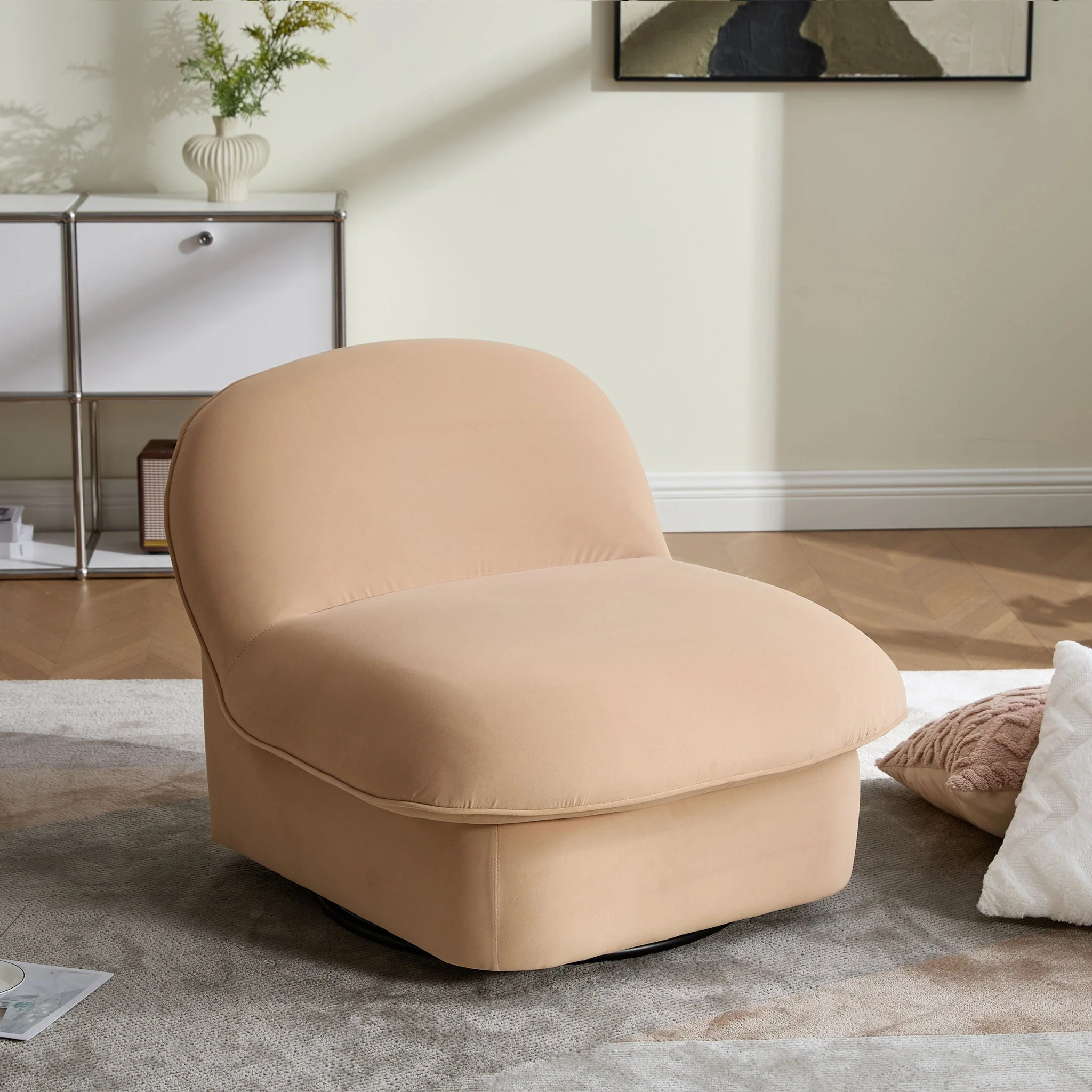 Pumpkin Shaped Swivel Accent Chair, 360 Degree Rotation For Living Room - Image 6