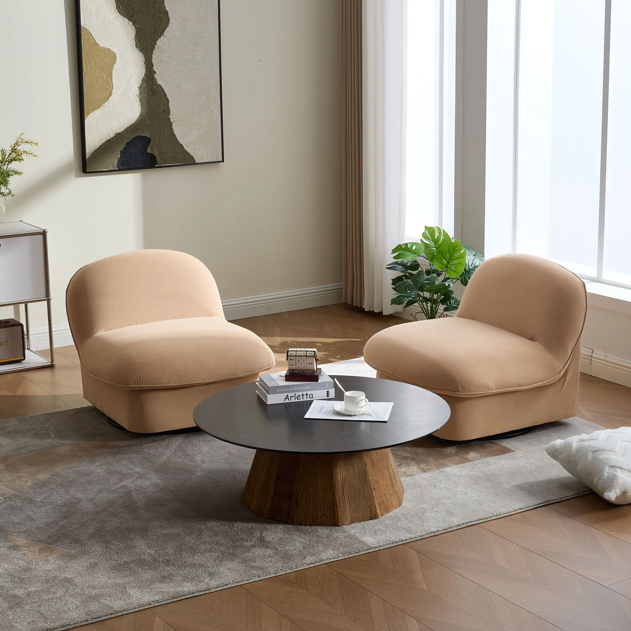Pumpkin Shaped Swivel Accent Chair, 360 Degree Rotation For Living Room - Image 7