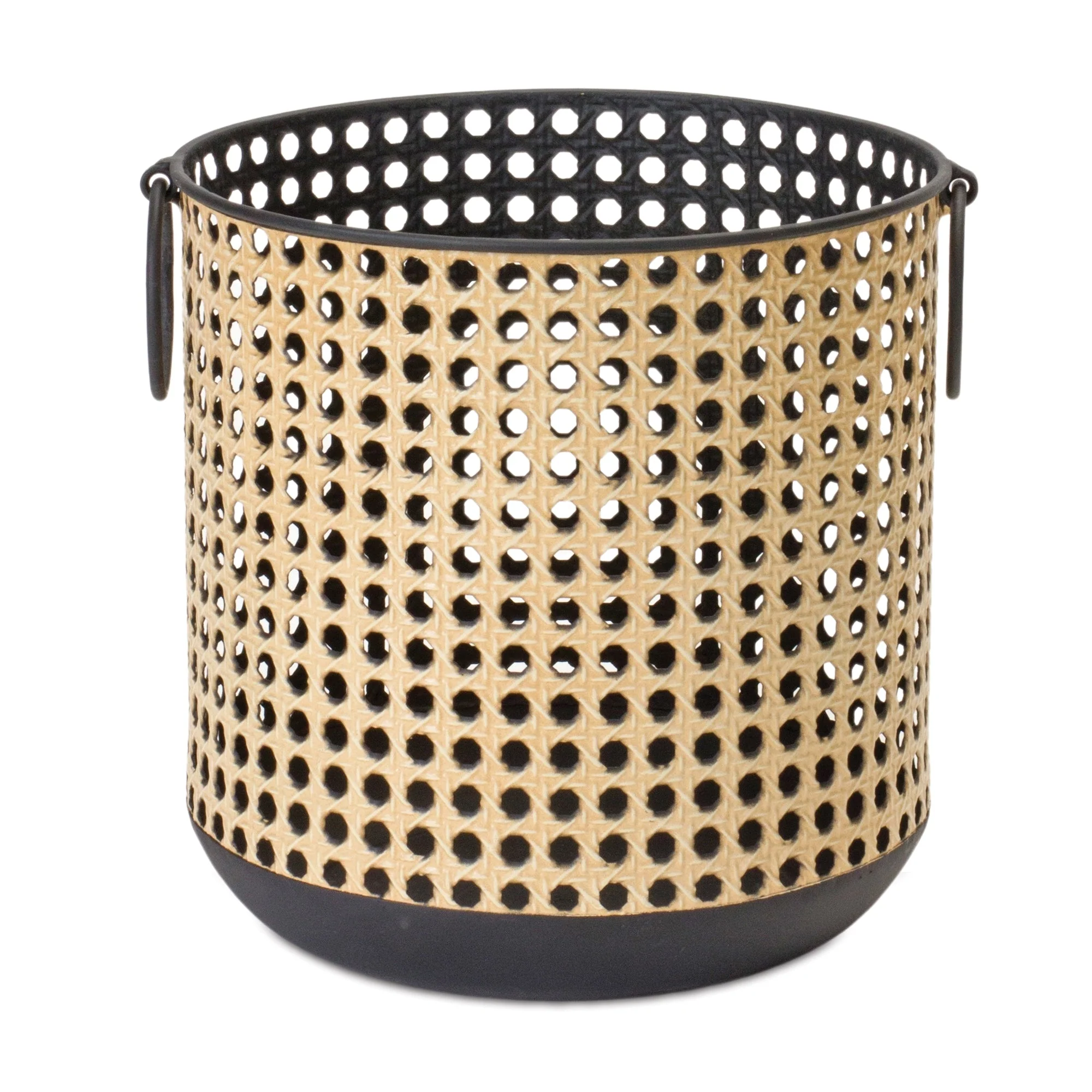 Punched Metal Candle Holder with Rattan Design (Set of 2) - Image 2