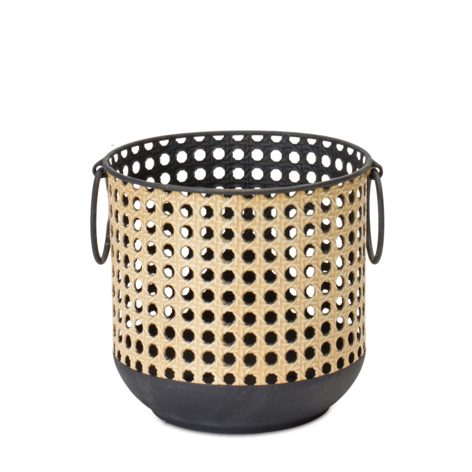 Punched Metal Candle Holder with Rattan Design (Set of 2) - Image 3