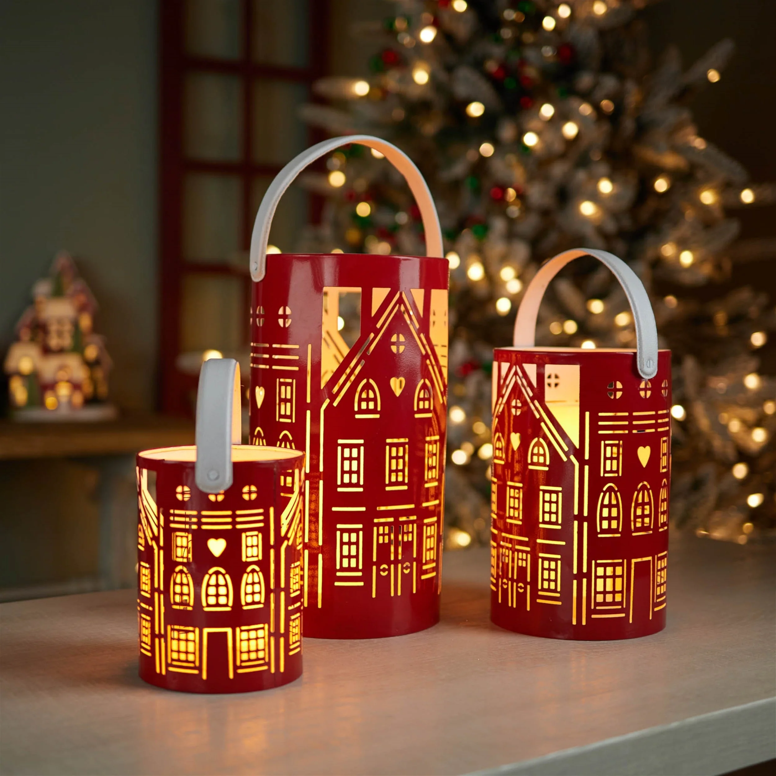Punched Metal House Lantern Set of 3 - Image 3