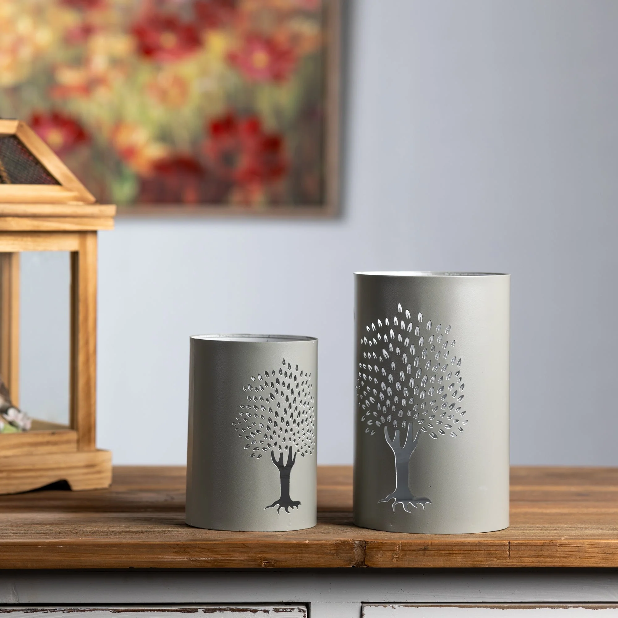 Punched metal tree candle holder (set of 2) - Image 2
