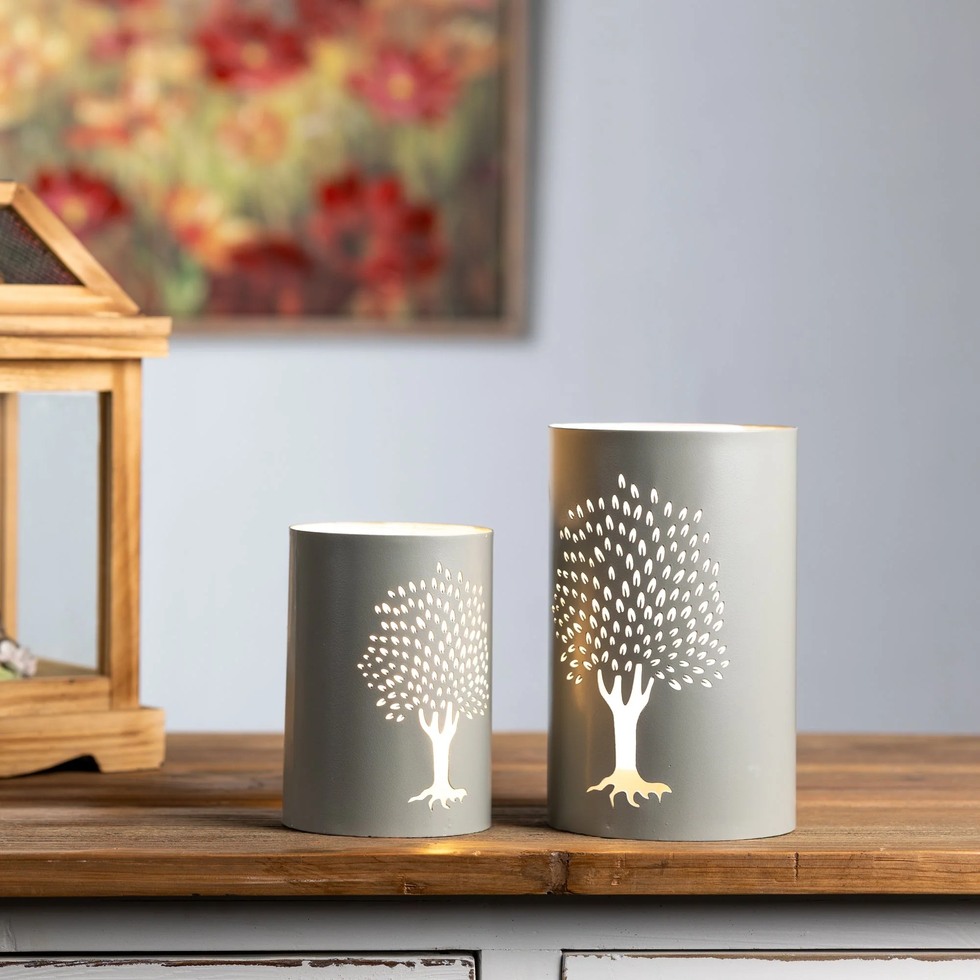 Punched metal tree candle holder (set of 2) - Image 3