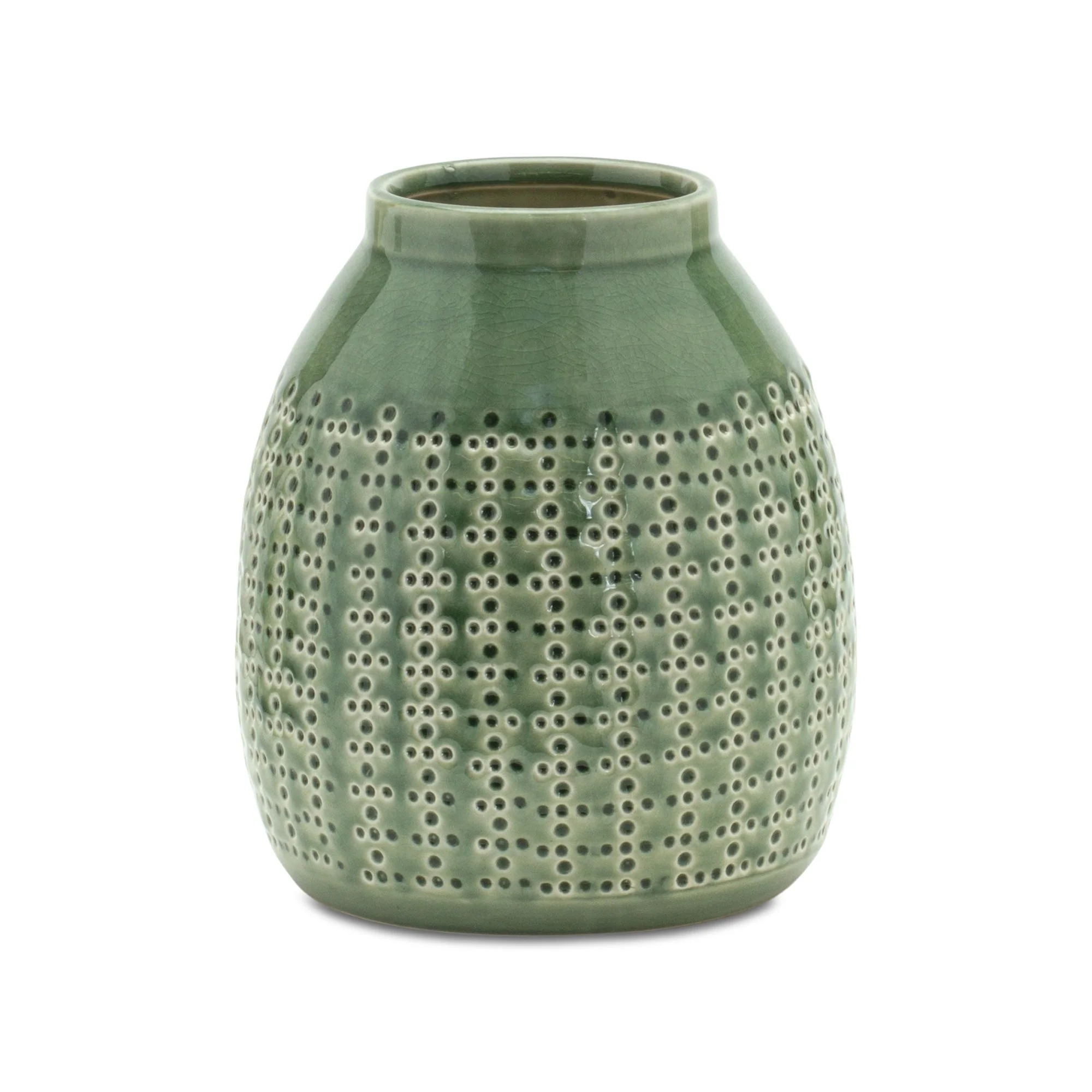 Punched terra cotta vase 8"h