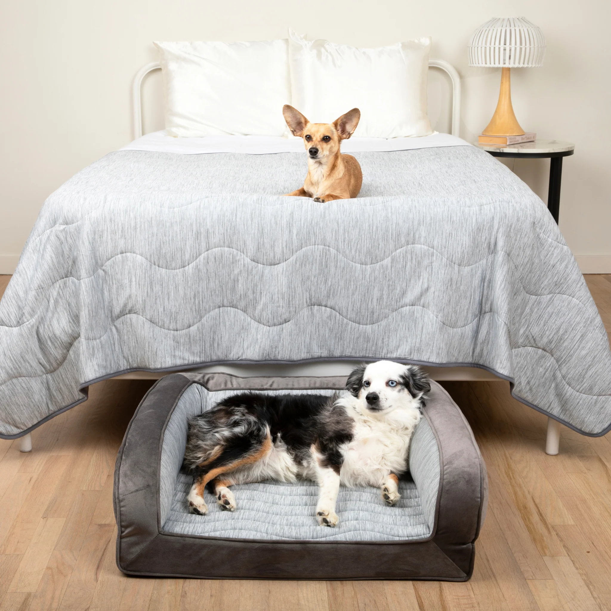 PupChill™ Cooling Bolster Dog Bed + Waterproof Blanket Bundle - Arctic Grey - Image 12