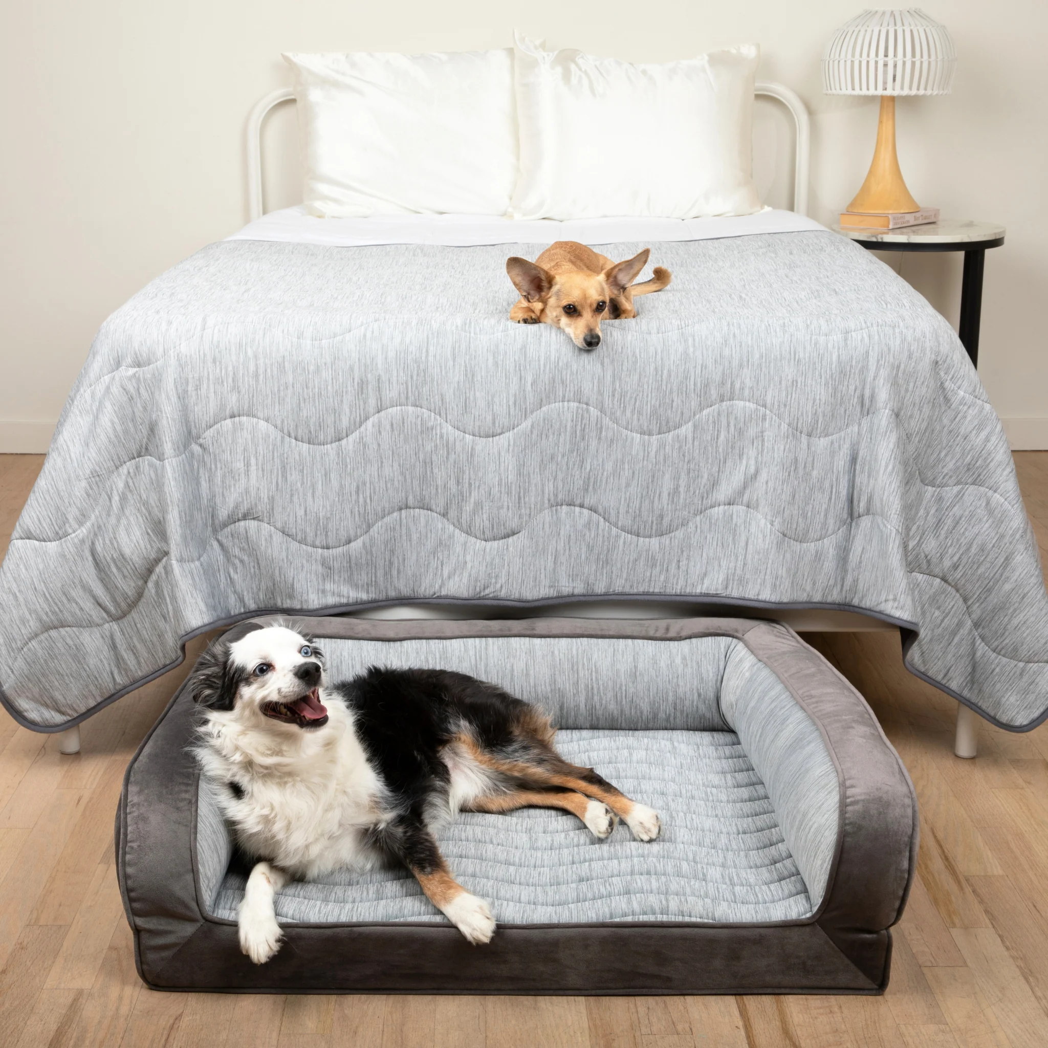 PupChill™ Cooling Bolster Dog Bed + Waterproof Blanket Bundle - Arctic Grey - Image 13