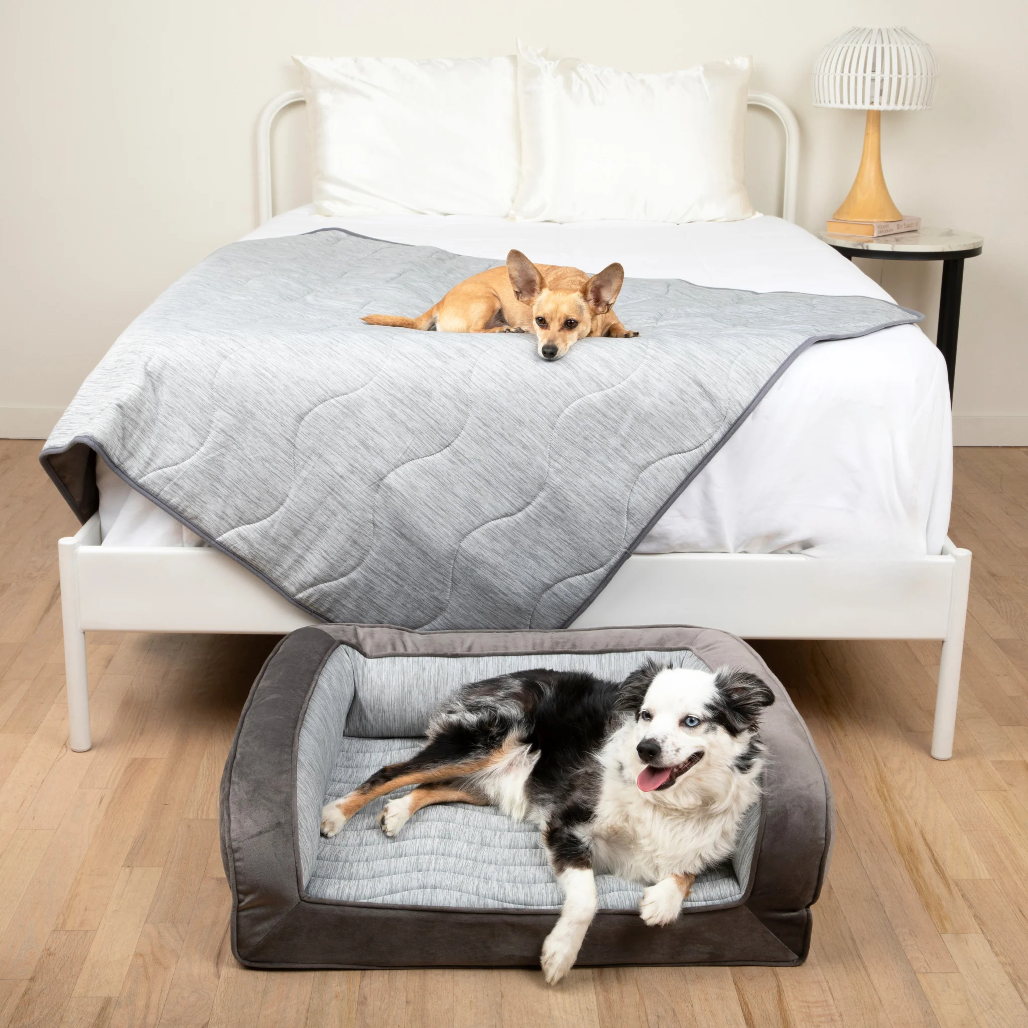 PupChill™ Cooling Bolster Dog Bed + Waterproof Blanket Bundle - Arctic Grey - Image 17