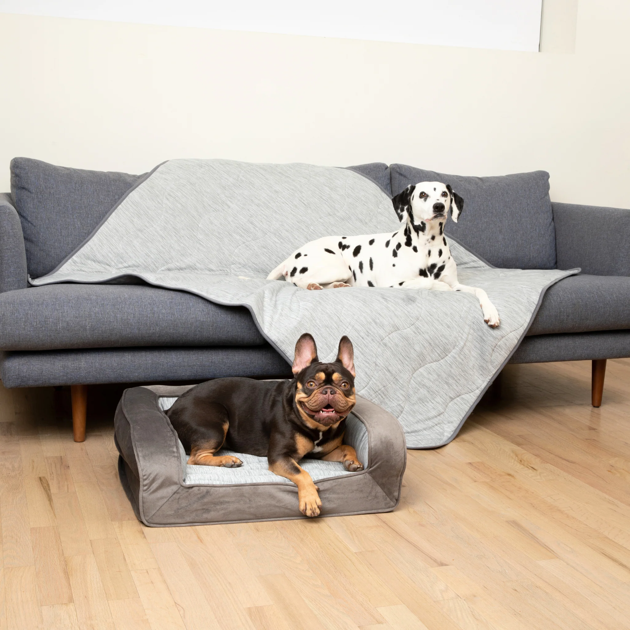 PupChill™ Cooling Bolster Dog Bed + Waterproof Blanket Bundle - Arctic Grey - Image 2