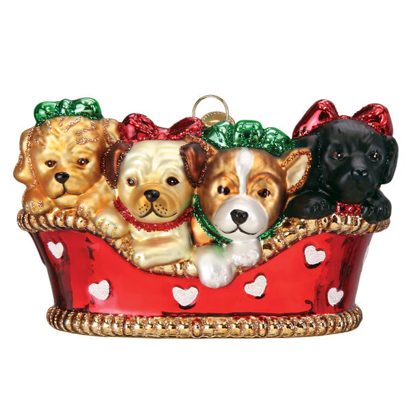 Puppies In A Basket Ornament - Image 3