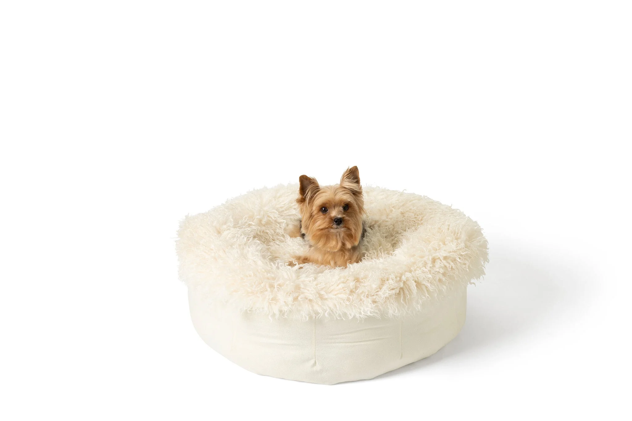 PupPouf™ Luxe Faux Fur Donut Dog Bed - Plush Sheep Ivory - Image 2