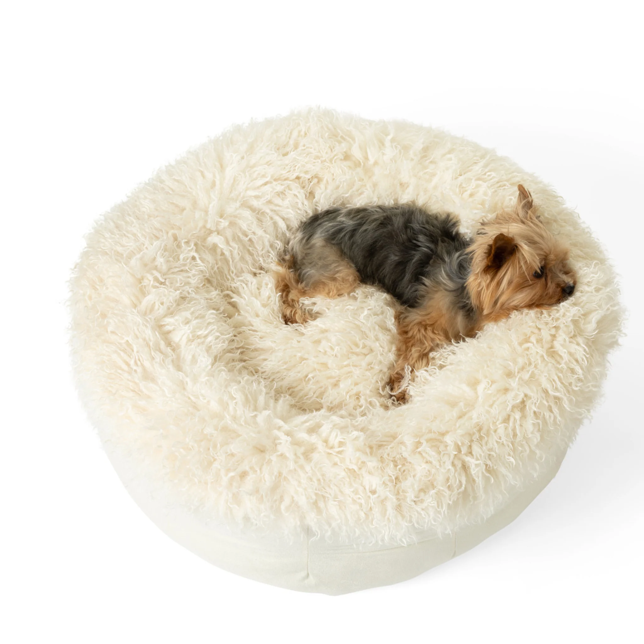 PupPouf™ Luxe Faux Fur Donut Dog Bed - Plush Sheep Ivory - Image 4