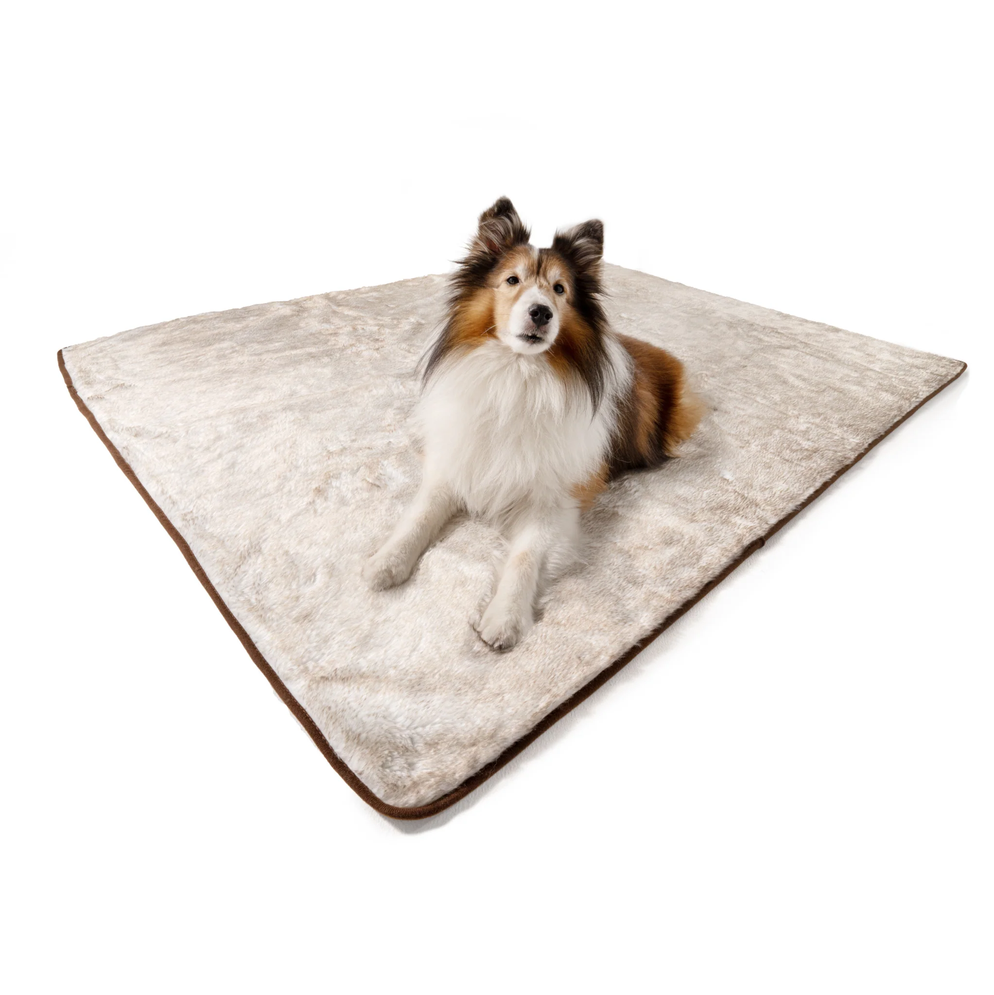 PupProtector™ Short Fur Waterproof Throw Blanket - White with Brown Accents - Image 3