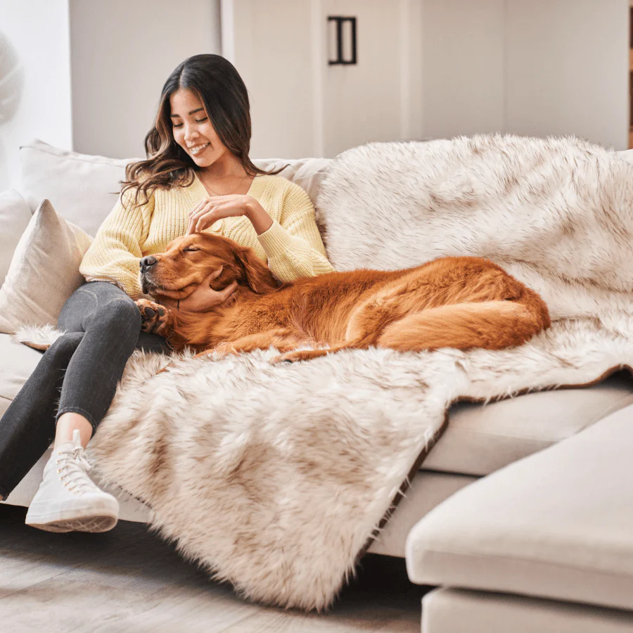 PupProtector™ Waterproof Throw Blanket - White with Brown Accents - Image 2