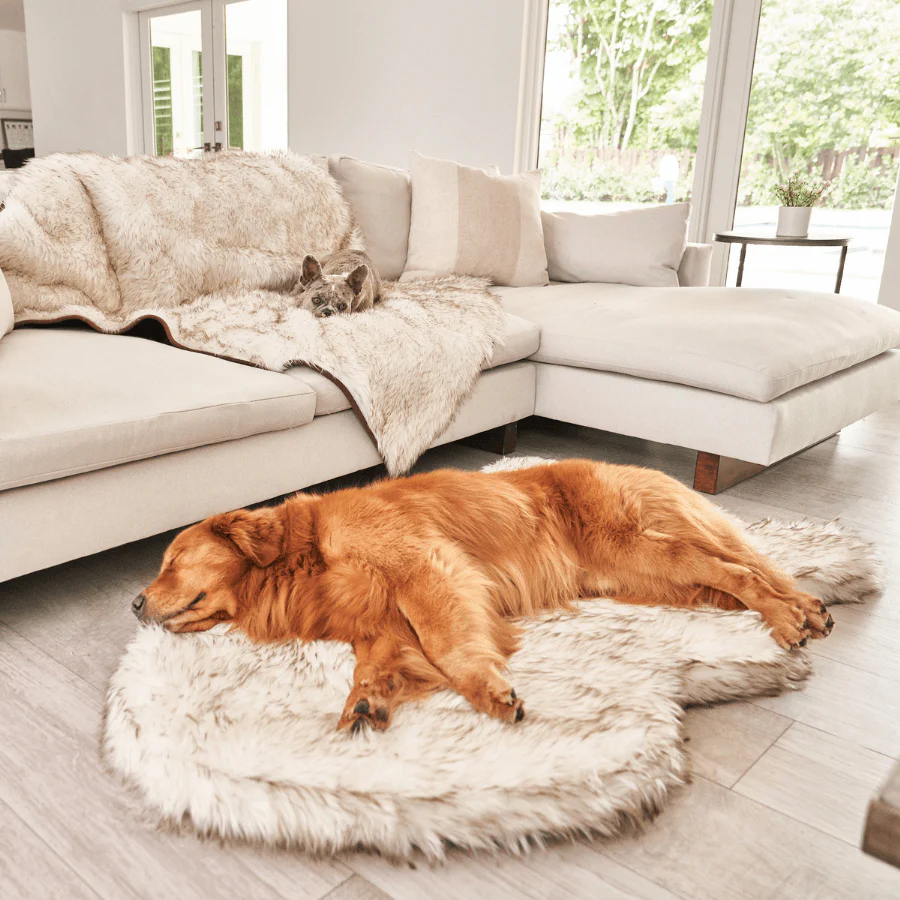 PupRug by Paw.com® Faux Fur Orthopedic Dog Bed - Curve White with Brown Accents - Image 13