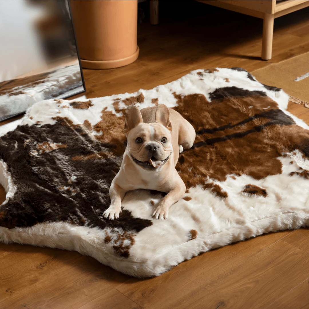 PupRug® Animal Print Memory Foam Dog Bed - Brown Faux Cowhide - Image 3