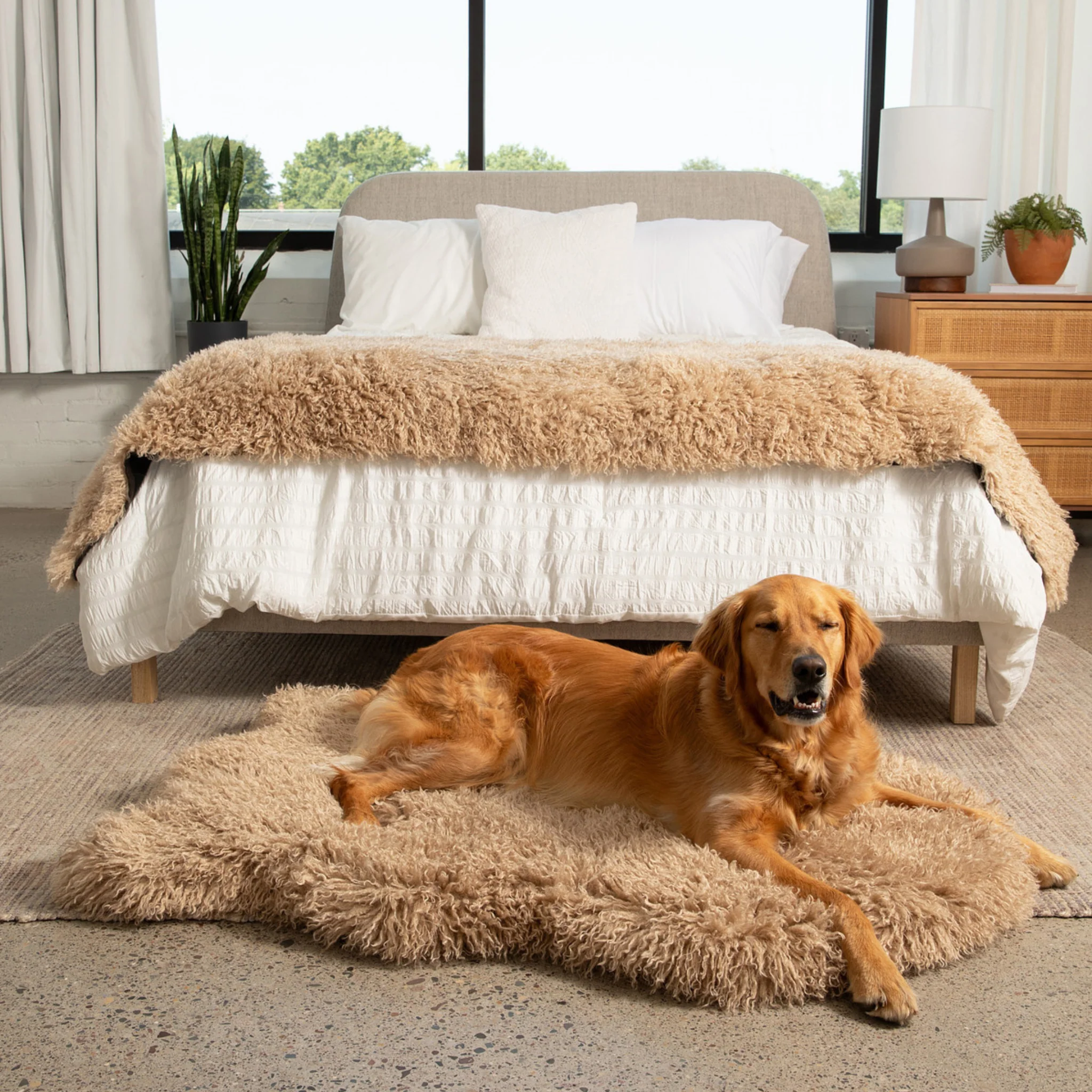 PupRug® Luxe Faux Fur Orthopedic Dog Bed -  Plush Sheep Tan - Image 2