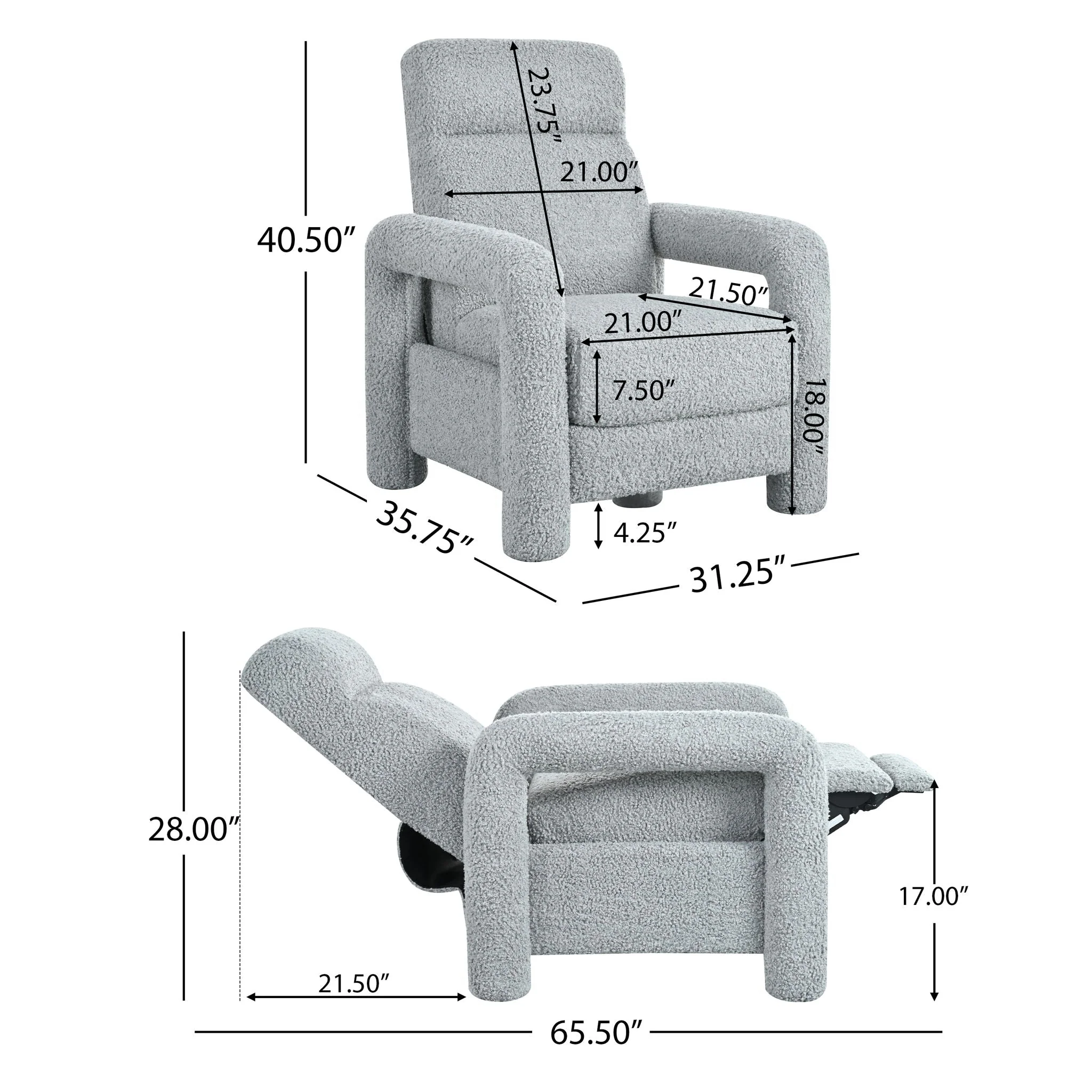 Push Back Recliner Armchair Upholstered Recliner Chair Single Sofa With Adjustable Backrest - Image 3