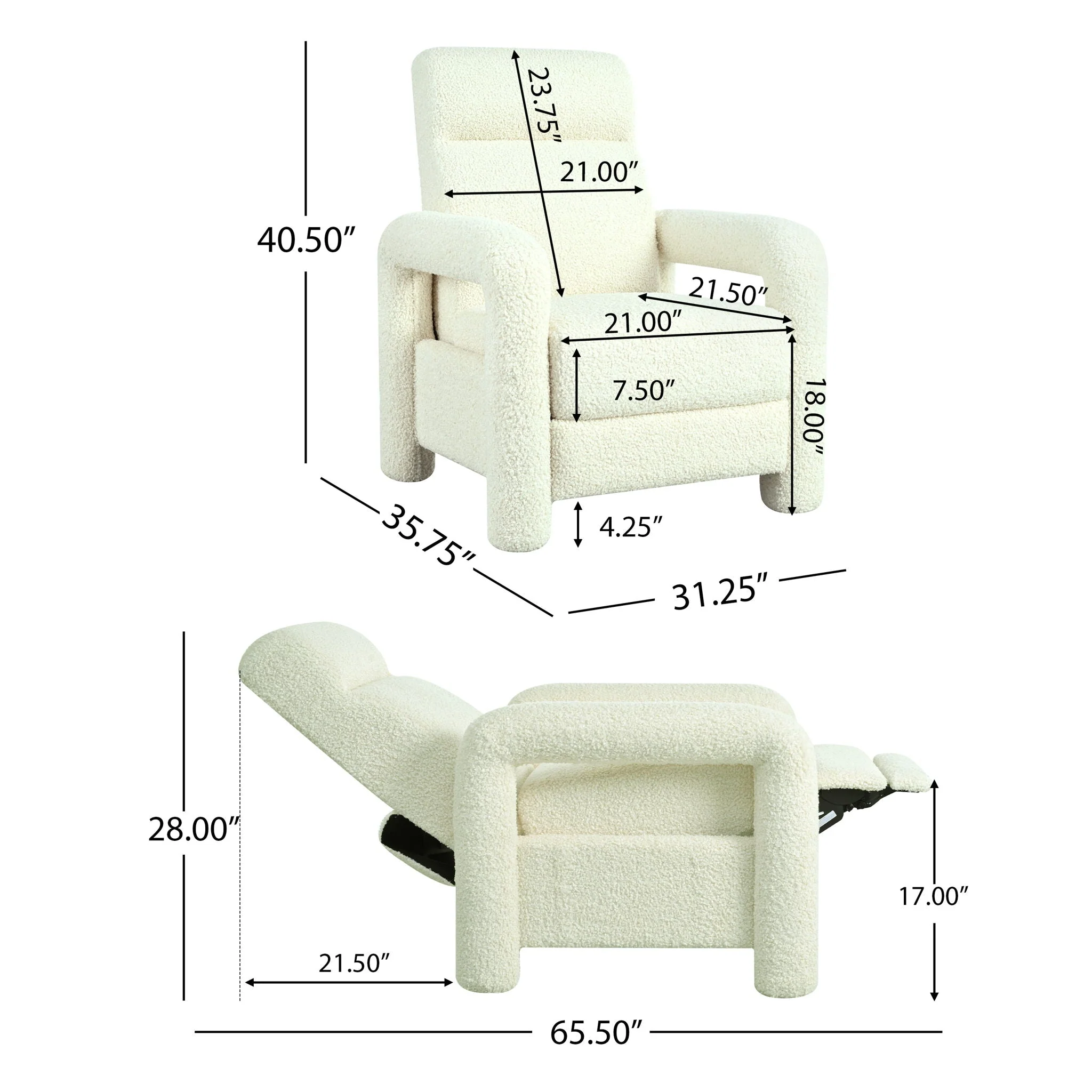 Push Back Recliner Armchair Upholstered Recliner Chair Single Sofa With Adjustable Backrest - Image 4