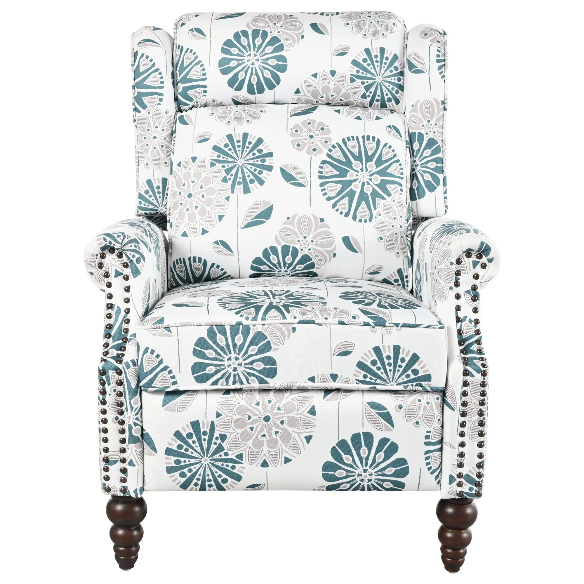 Push Back Recliner Chair Upholstered With Classic Wing Back And Solid Gourd-Shaped Legs - Image 2