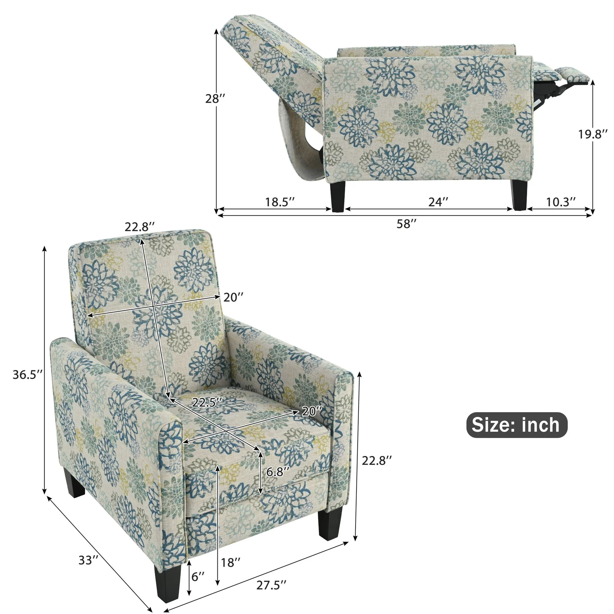 Push Back Upholstered Recliner Armchair - Image 3