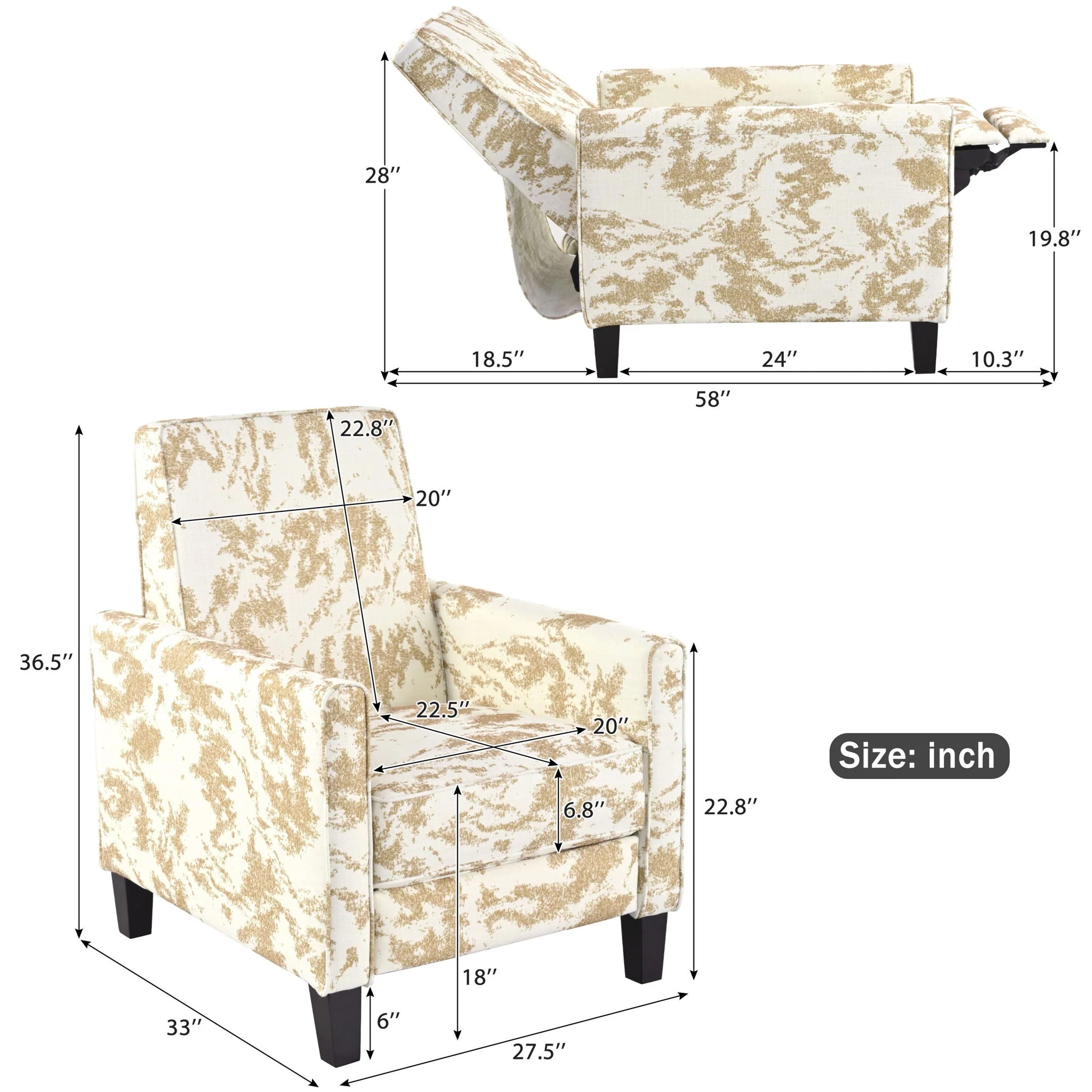 Push Back Upholstered Recliner Armchair - Image 8