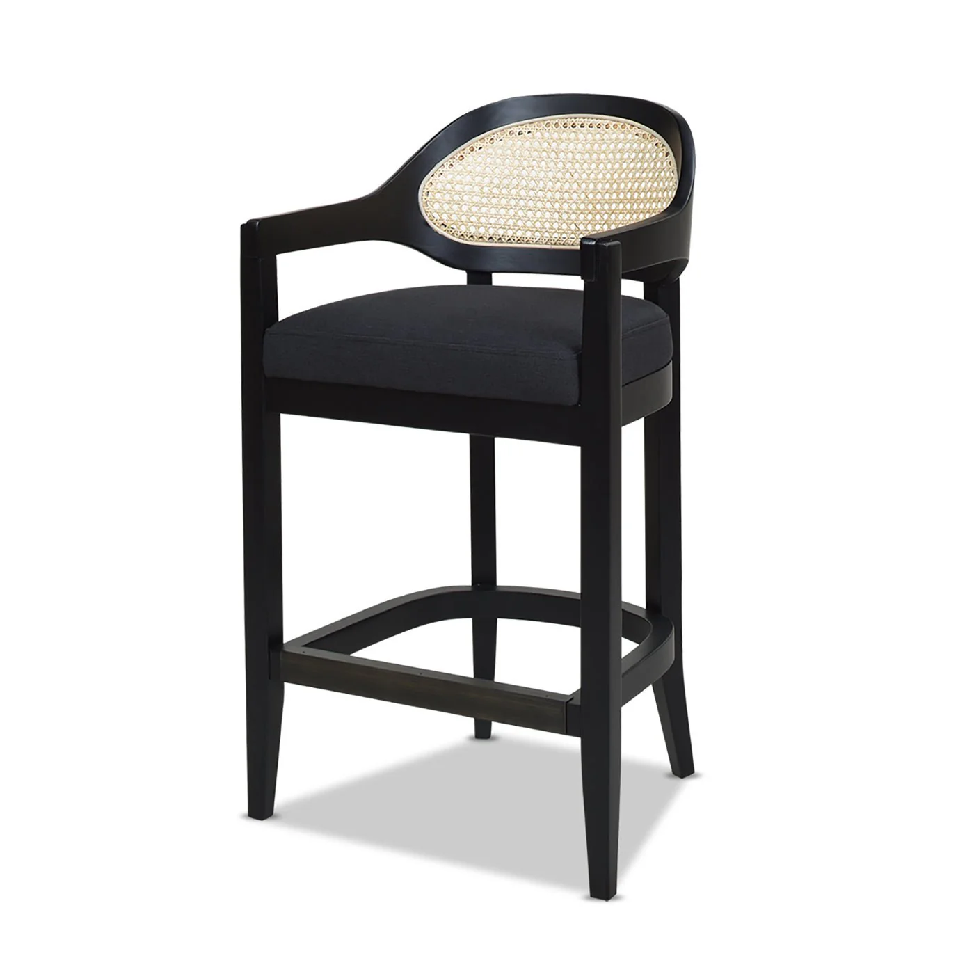 Pyrla 26" Upholstered Counter Stool with Curved Cane Back and Wood Legs - Image 10
