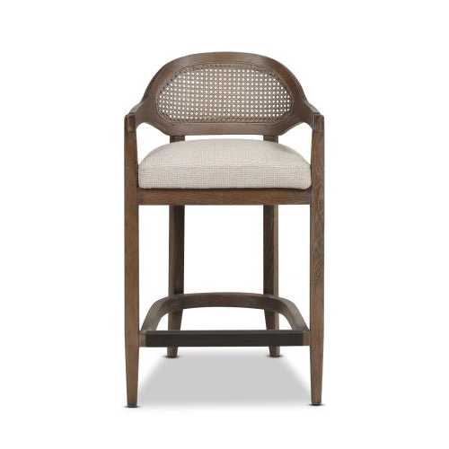 Pyrla 26" Upholstered Counter Stool with Curved Cane Back and Wood Legs - Image 3