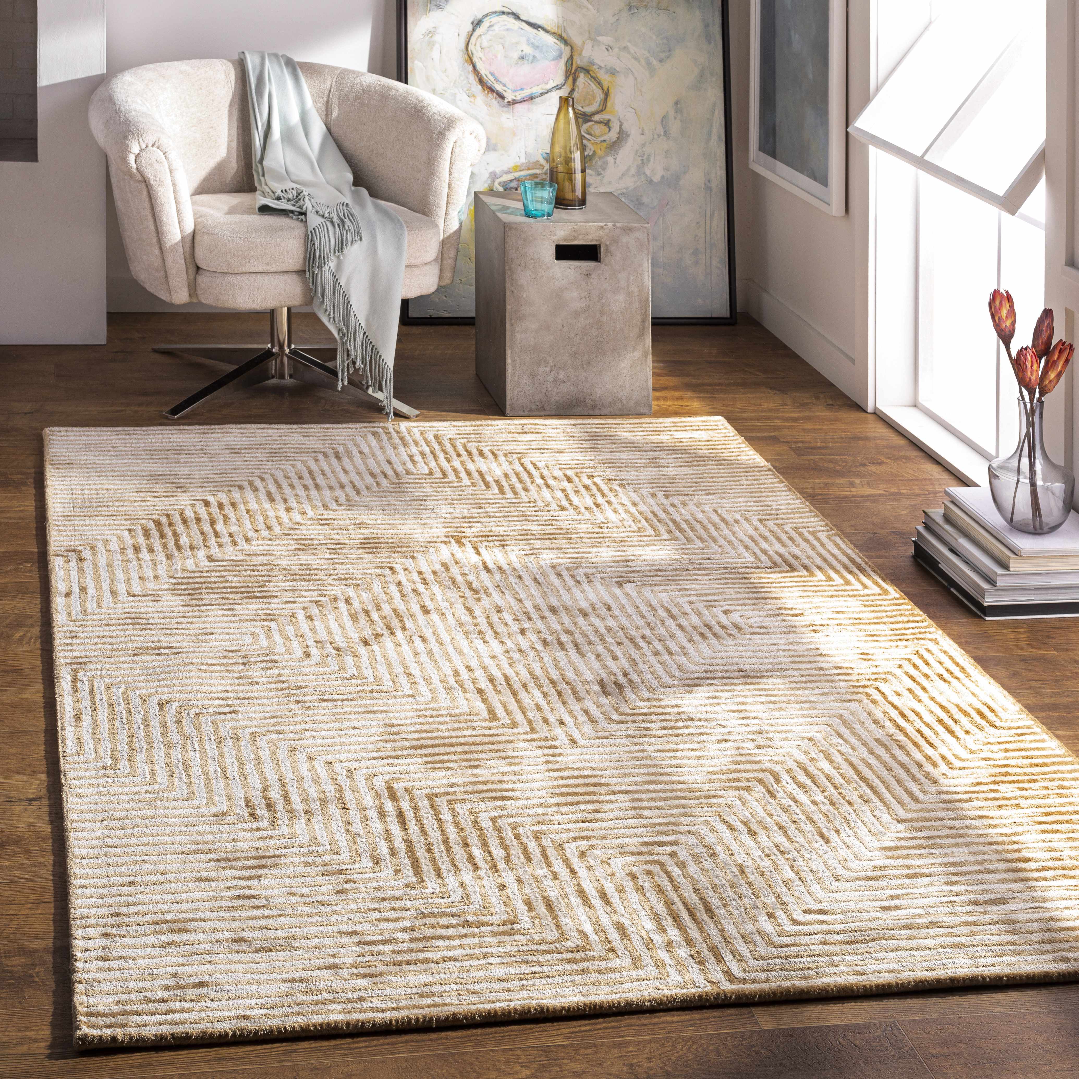 Quartz Patterned Sheen Beige Viscose Rug - Image 2