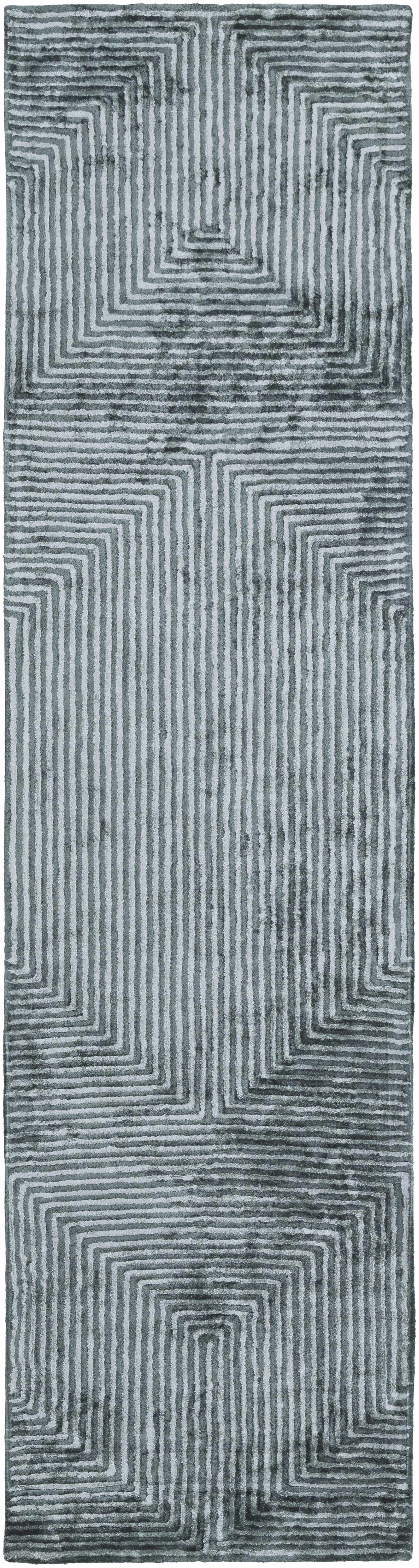 Quartz Patterned Sheen Blue/Green Viscose Rug - Image 3