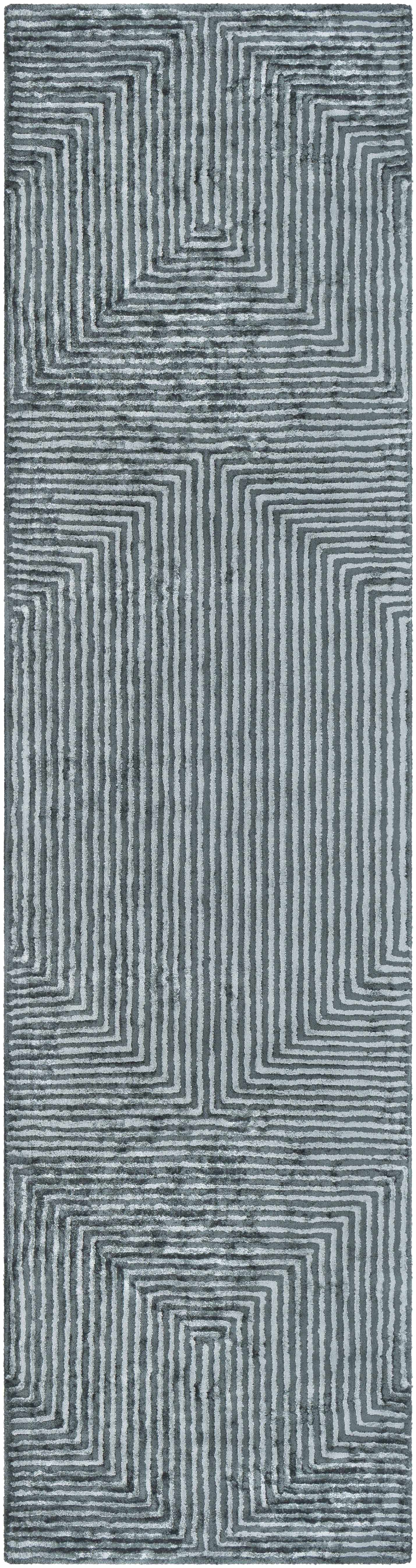 Quartz Patterned Sheen Blue/Green Viscose Rug - Image 4