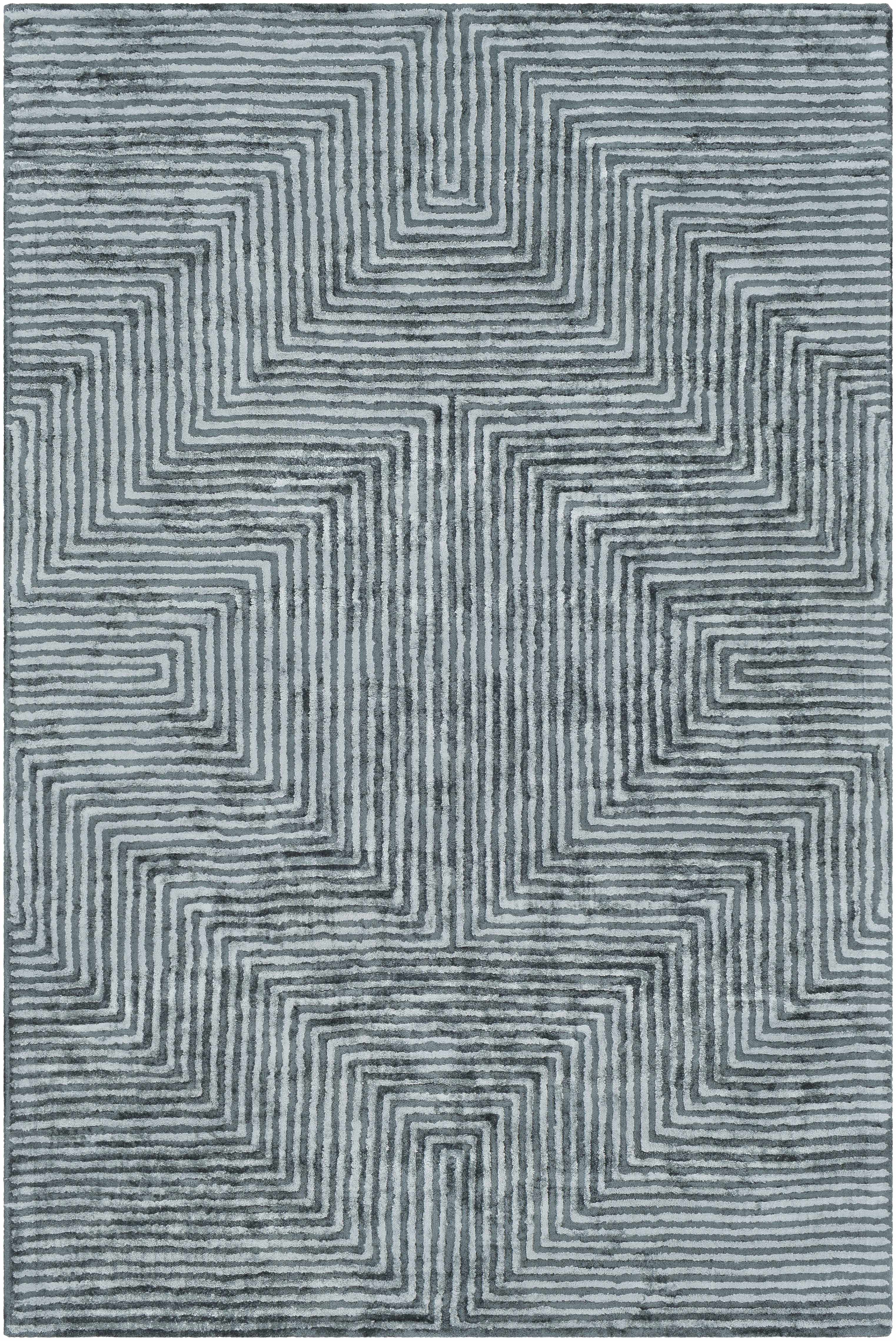 Quartz Patterned Sheen Blue/Green Viscose Rug - Image 7