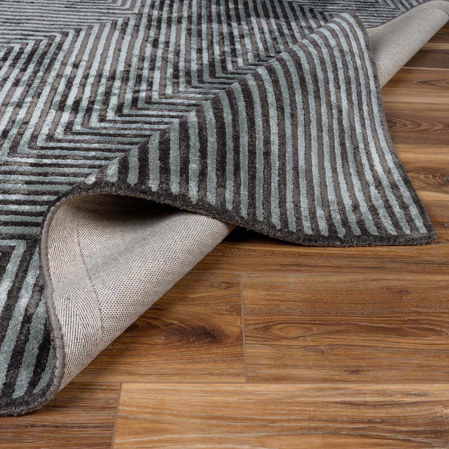 Quartz Patterned Sheen Gray/Green Viscose Rug - Image 5