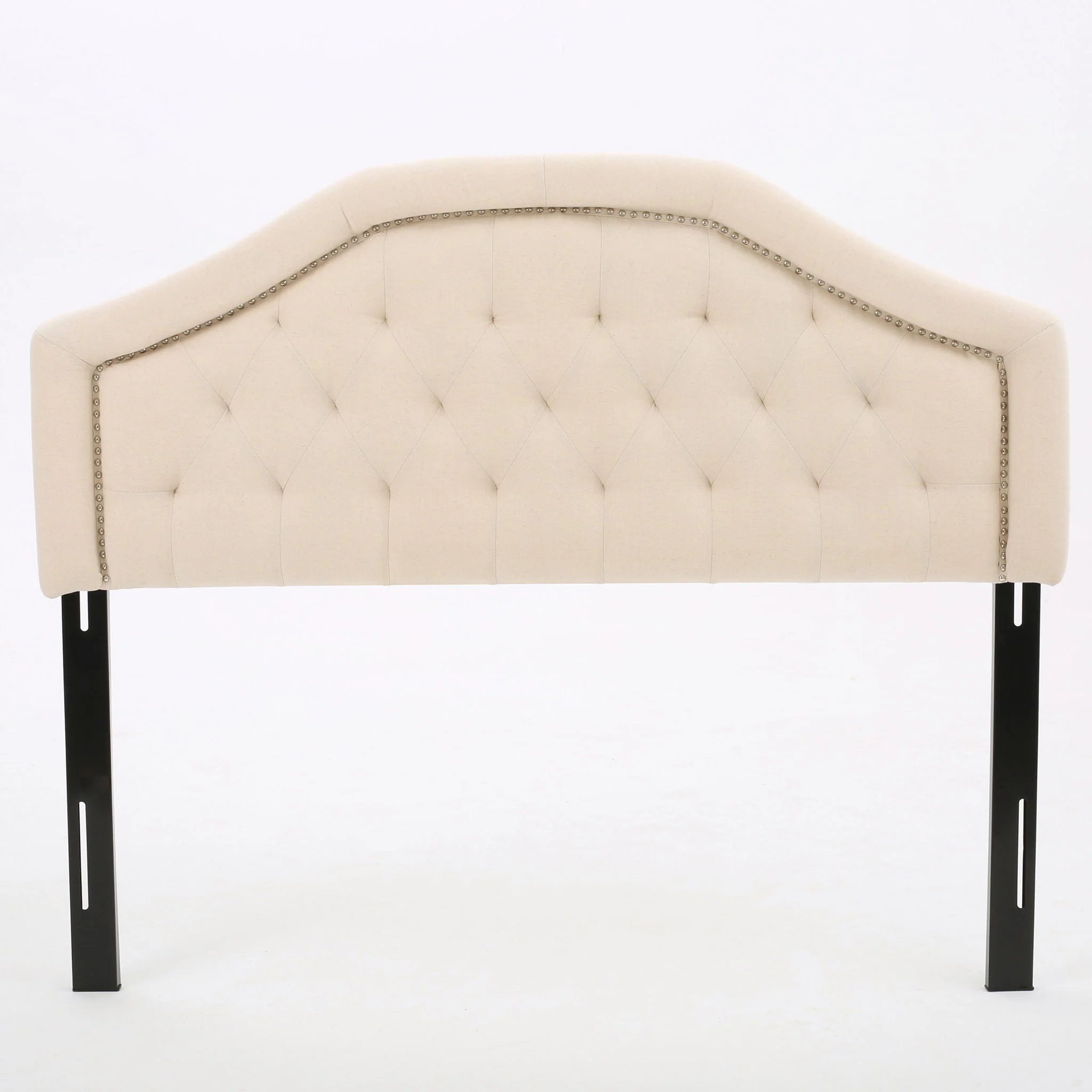 Queen & Full Size Headboard With Diamond Tufting And Nailhead Trim - Beige