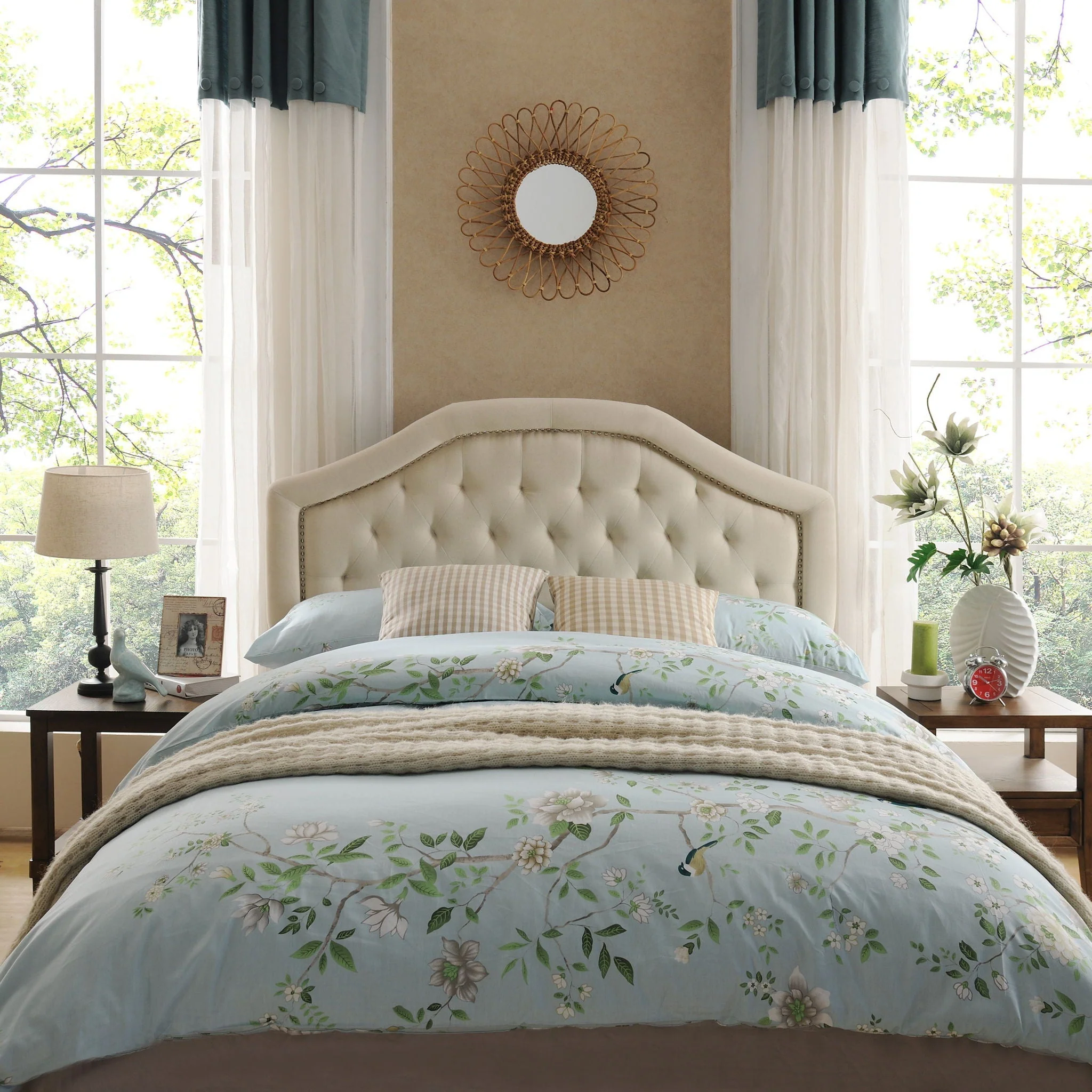 Queen & Full Size Headboard With Diamond Tufting And Nailhead Trim - Beige - Image 2
