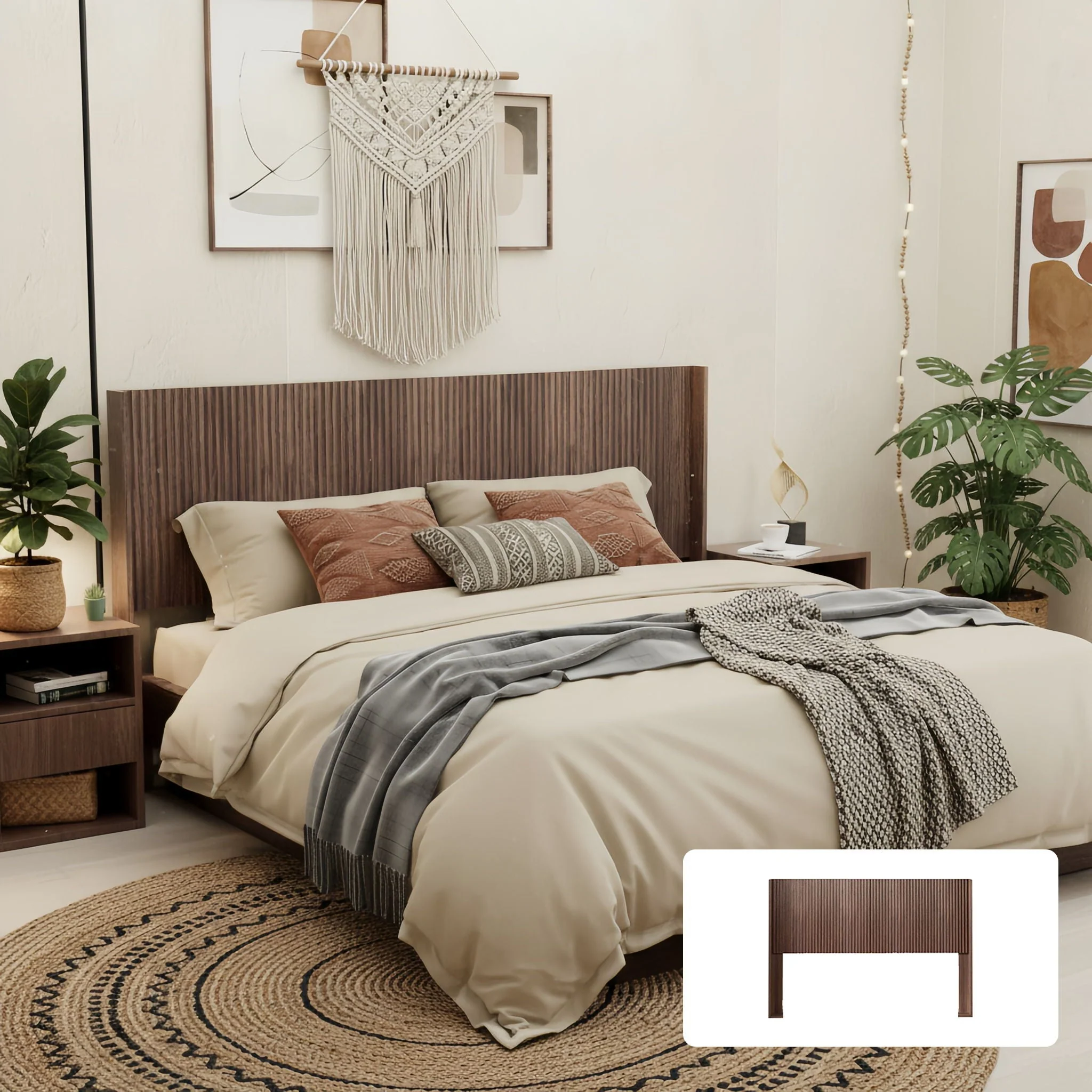 Queen Headboard Only, Fluted Panel Design - Walnut - Image 4